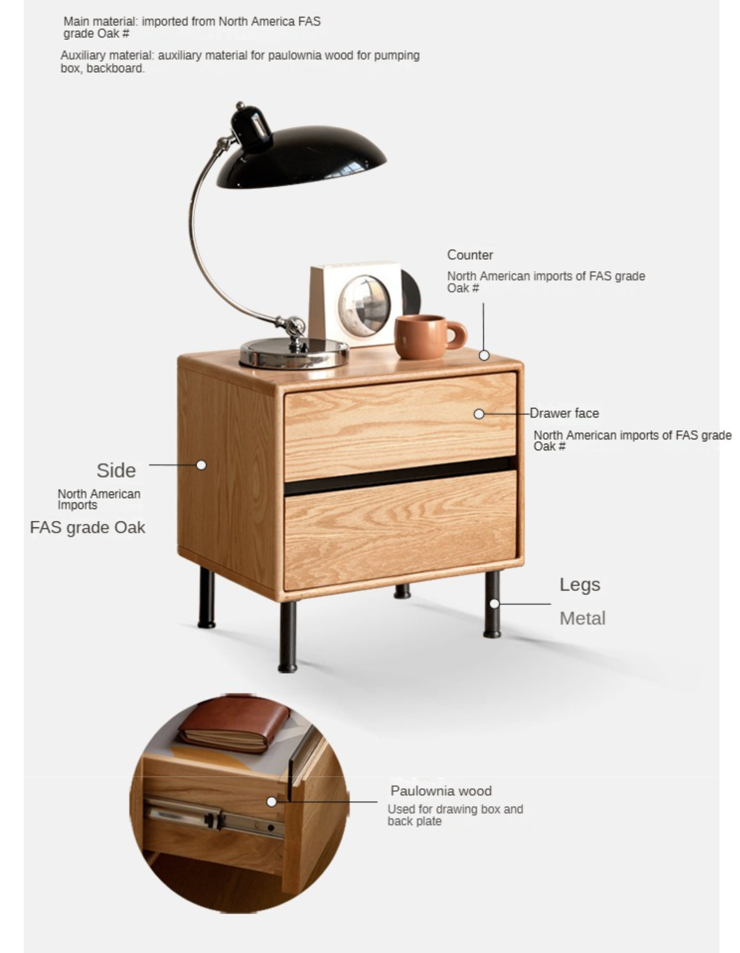 Solid Oak Wood Nightstand - Sturdy Bedside Table with Drawer for Bedroom, Living Room & Office - Perfect for Storage & Decor