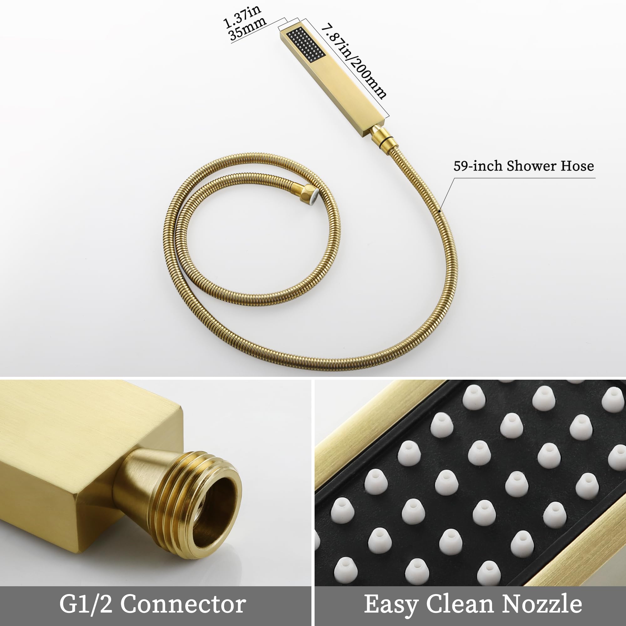 SKOWLL 8 Inch Rainfall Shower System - Brushed Gold Wall Mounted Shower Head with Pressure Balancing Mixer Valve | Solid Brass Construction | Perfect for Luxurious Spa-Like Bathroom Experience