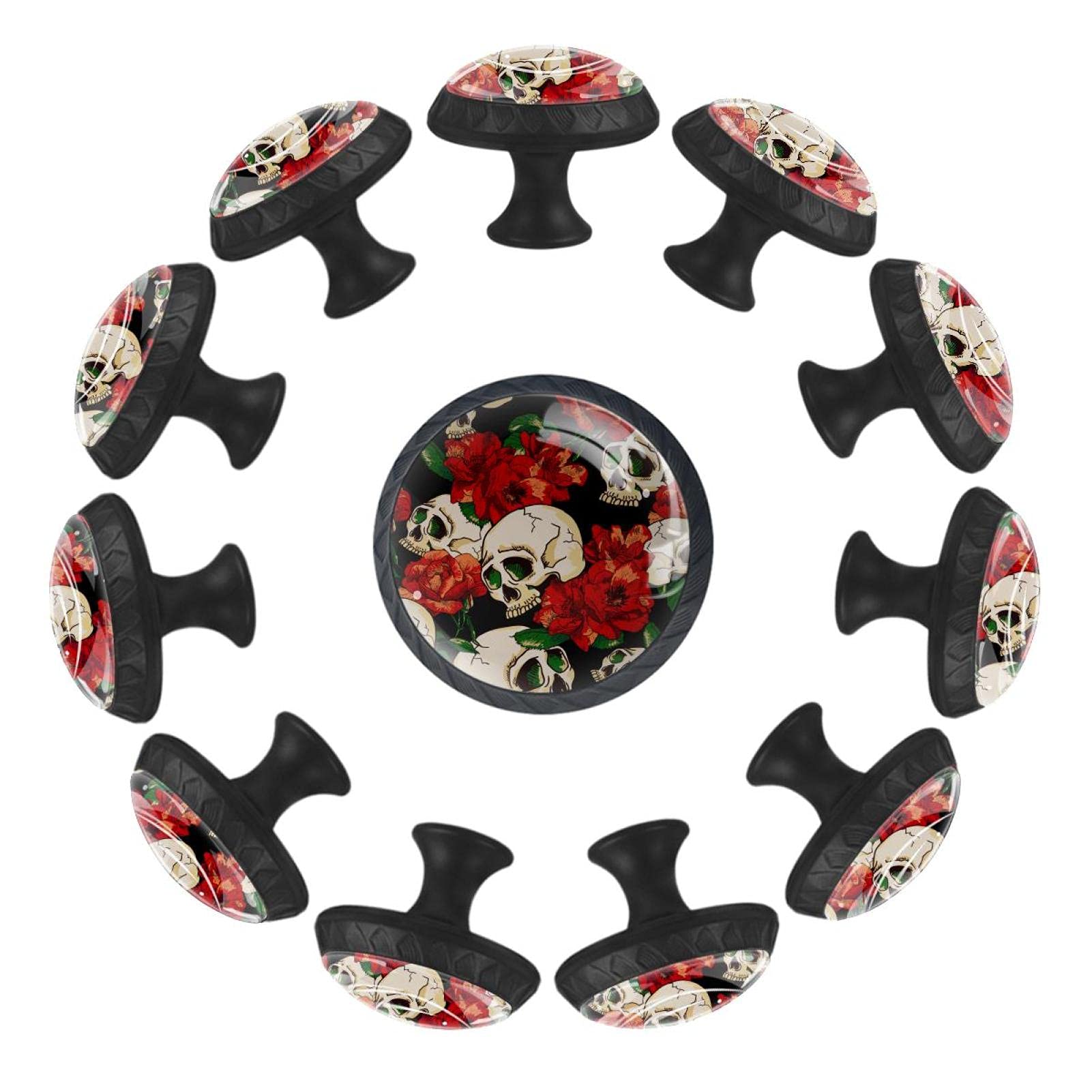 12 Pcs Skull Floral Cabinet Knobs - Halloween Antique Crystal Pulls for Drawer & Wardrobe