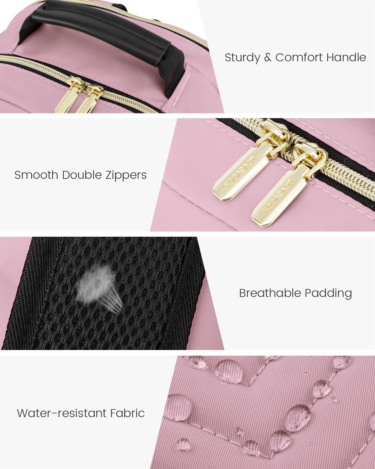 LOVEVOOK Light Pink Laptop Backpack for Women - Stylish 17-inch Travel Computer Bag, College School Backpack for Girls & Teens, Durable Outdoor Carry On Backpack Purse for Work, Study, and Daily Commute