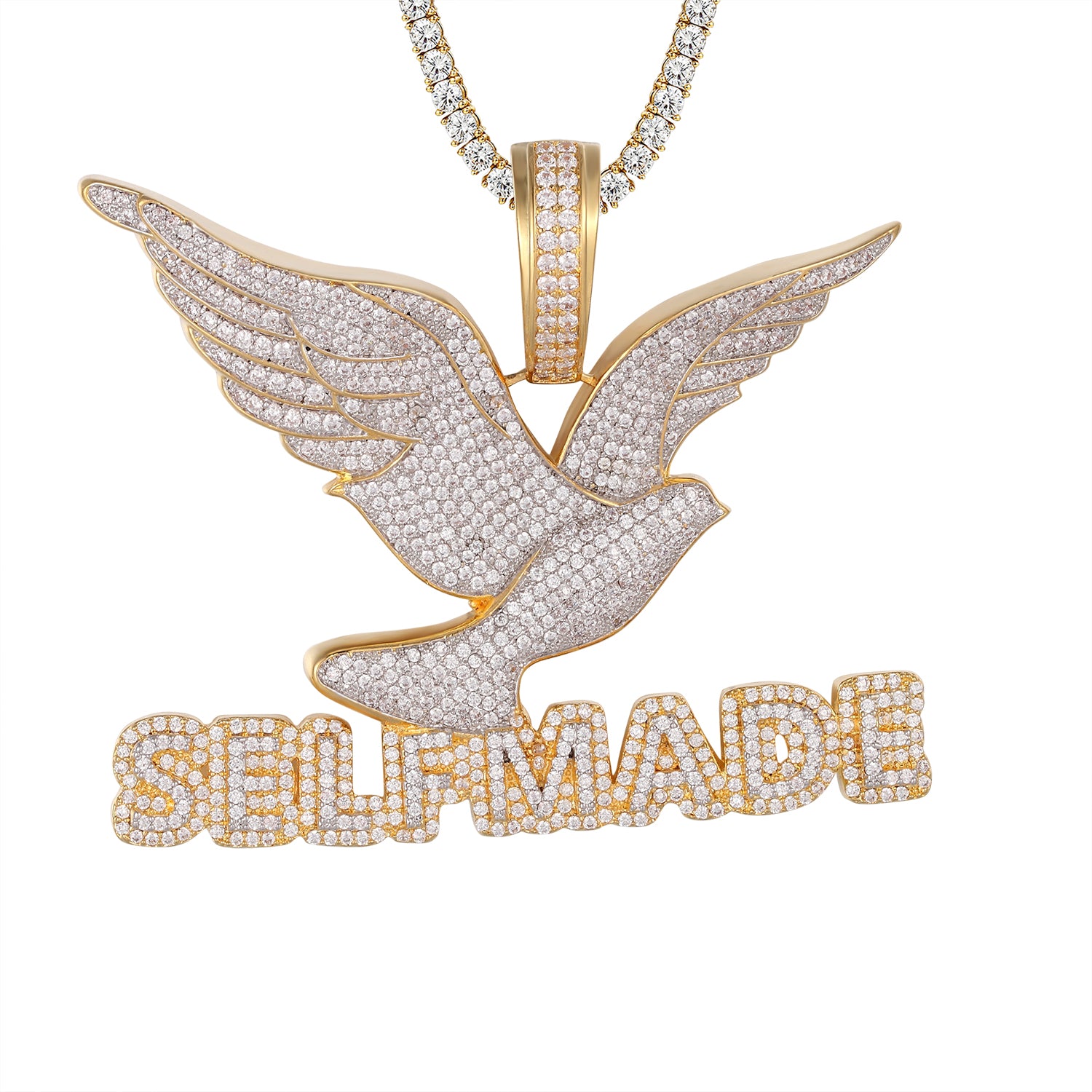 Self Made Flying Bird .925 Sterling Silver Pendant Chain for Men - Hip Hop Bling Jewelry for Rappers & Urban Style | Perfect for Gifts, Streetwear Fashion & Special Occasions