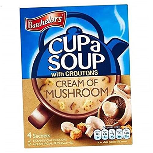 Batchelors Cream of Mushroom Cup Soup with Croutons - 4 Pack (99g Each) - Pack of 3 - Quick & Easy Microwaveable Meal for Office, Camping & On-the-Go