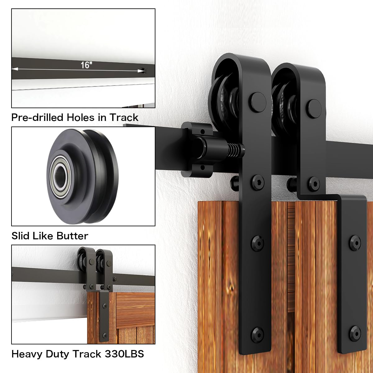 AONAYIOA 6FT Bypass Sliding Barn Door Hardware Kit - Double Wooden Doors Single Track System for 70