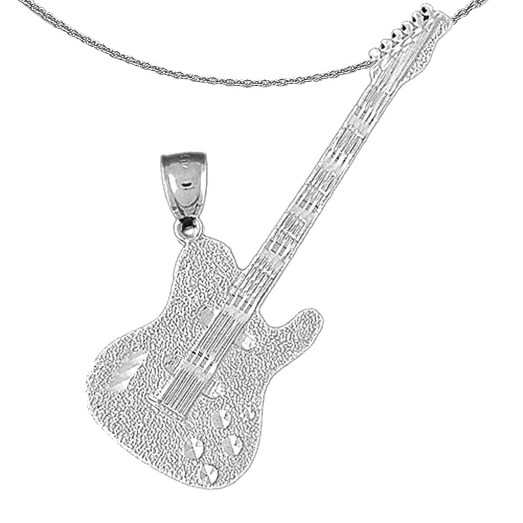 14K White Gold Electric Guitar Pendant Necklace - 18