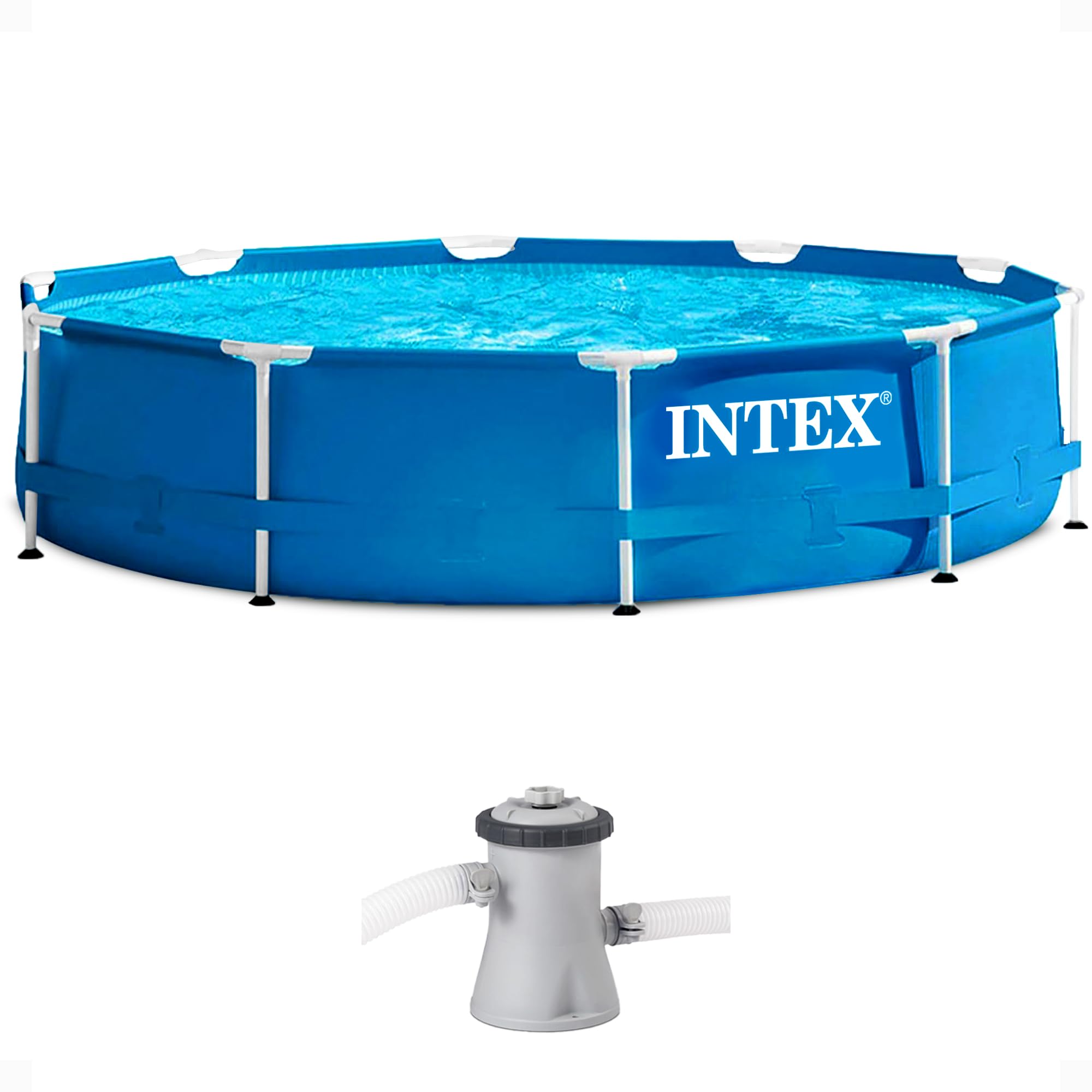 INTEX 28201EH 10ft x 30in Metal Frame Above Ground Swimming Pool Set with 330 GPH Filter Pump | Durable Puncture-Resistant & Rust-Resistant Material | 1185 Gallon Capacity | Perfect for Backyard, Family Fun & Summer Relaxation