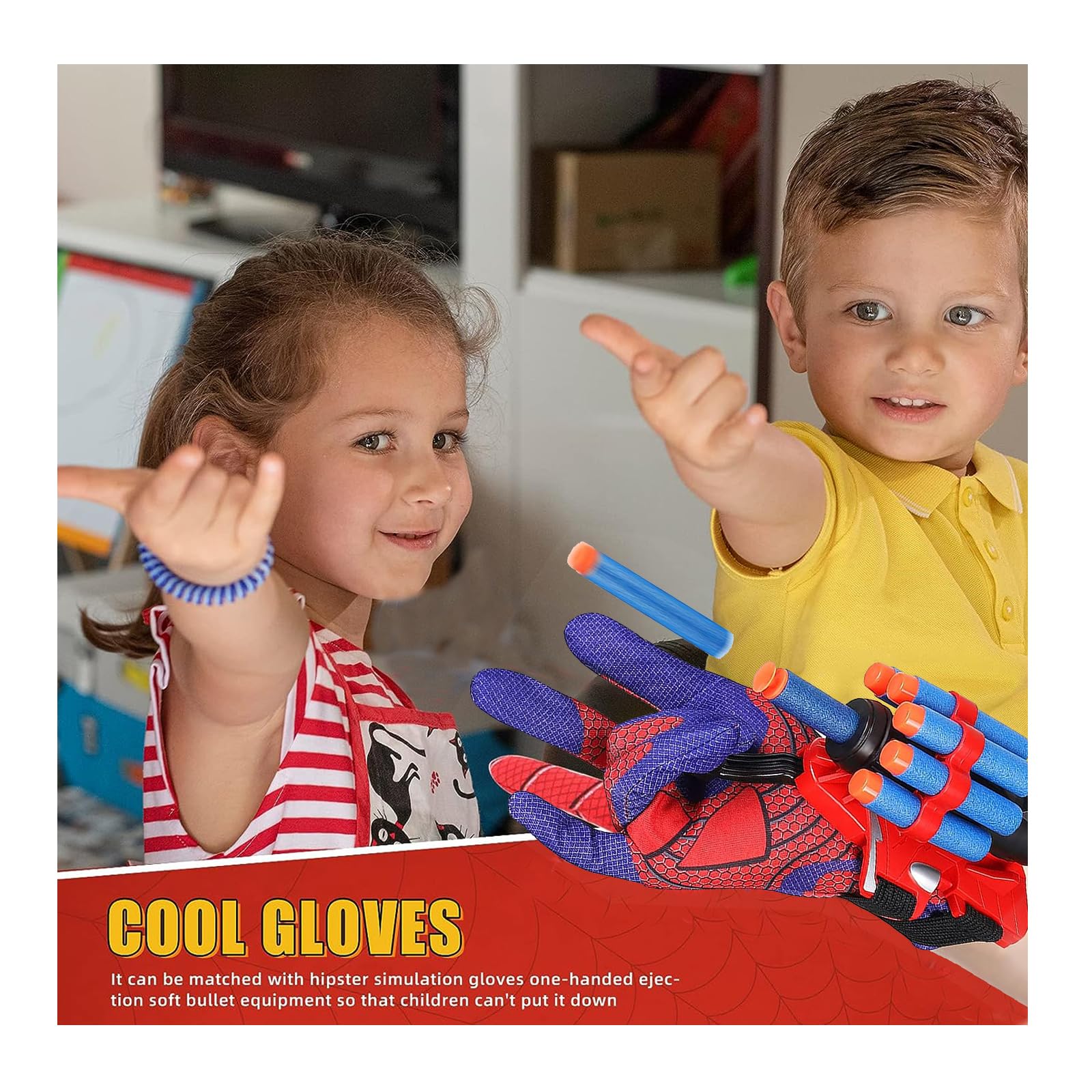 PTBWS Set of 2 Spiderman Web Shooter Gloves - Spiderman Cosplay Accessories, Hero Wrist Launcher Toys for Kids - Educational Role Play Gift for Birthday & Halloween Costume (Blue)