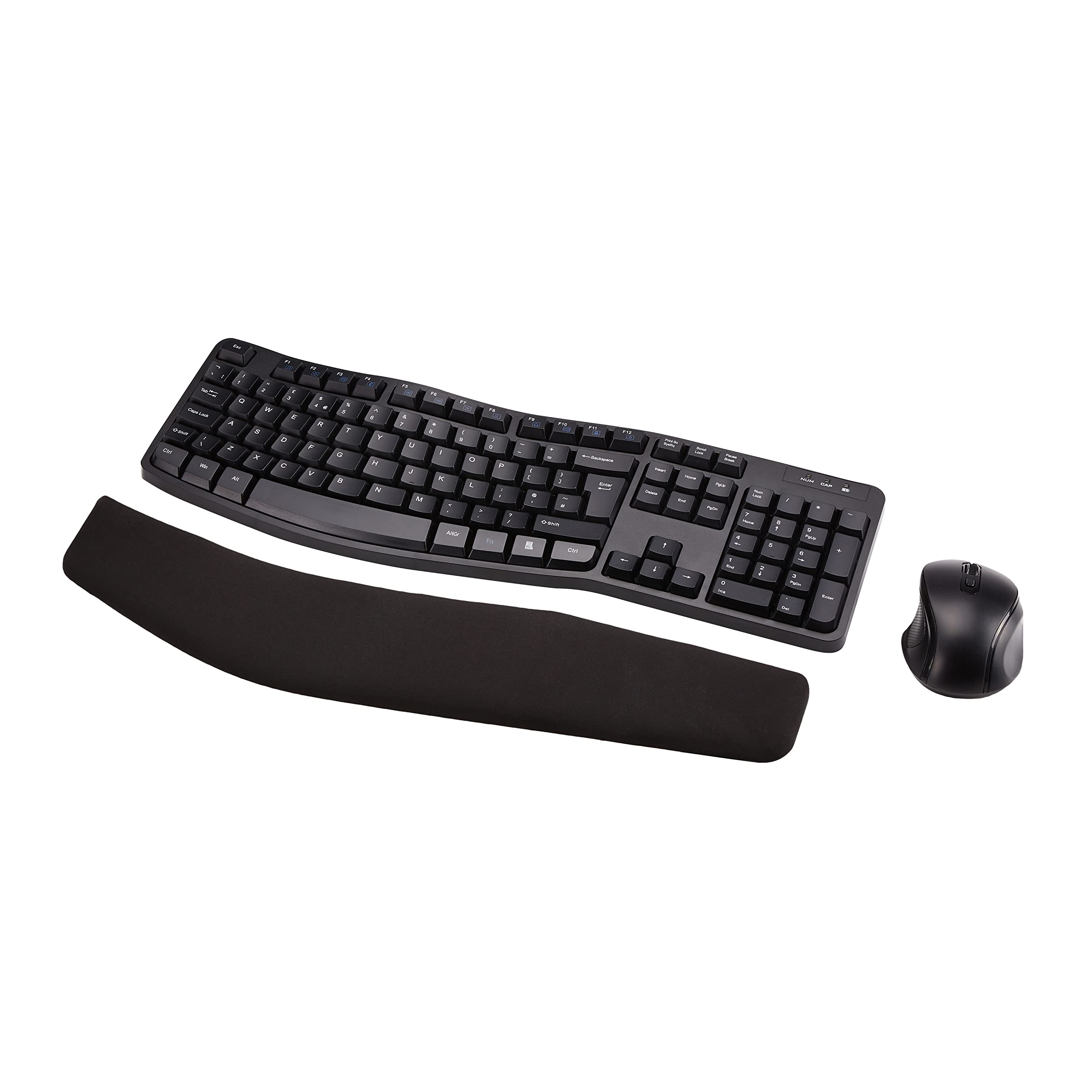 Amazon Basics Ergonomic Wireless Keyboard and Mouse Combo - UK Layout, Black - Perfect for Office, Home & Gaming Use