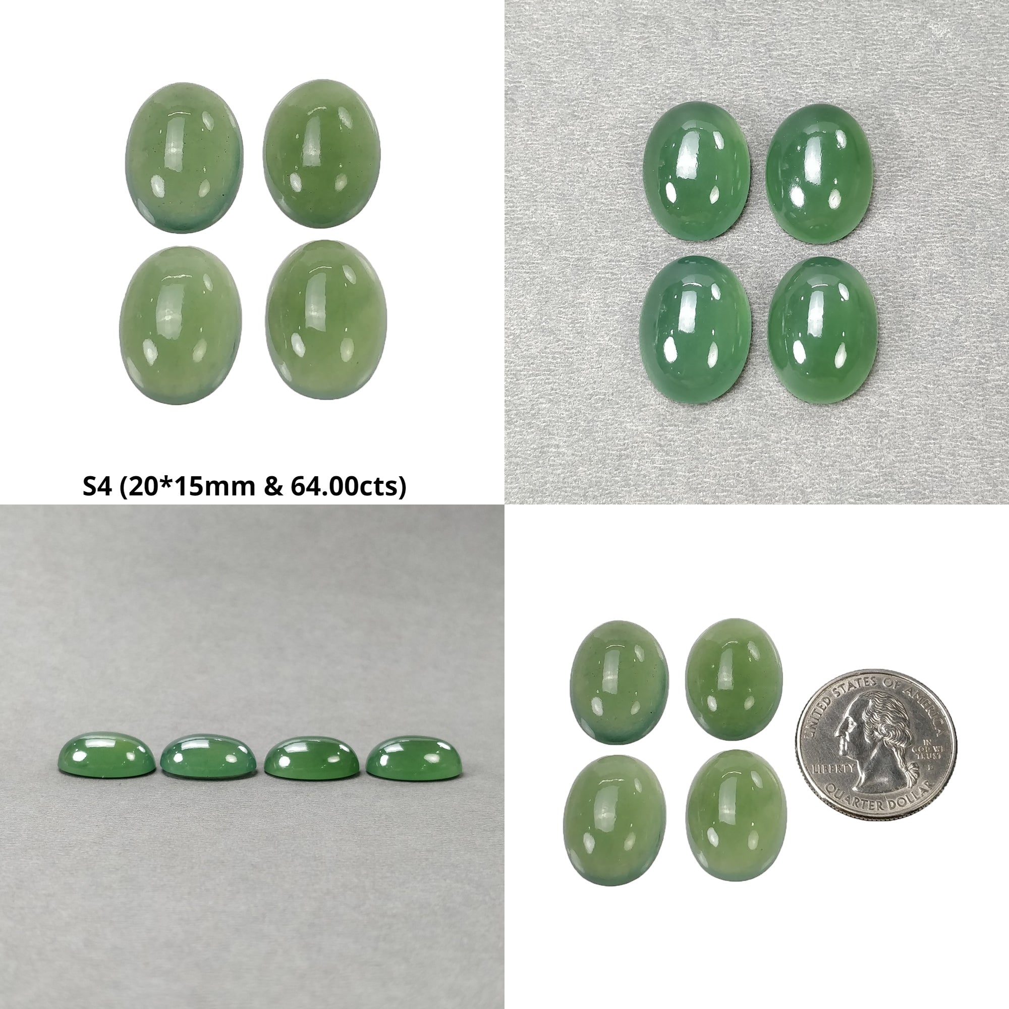 Natural Untreated Green Serpentine Gemstone Cabochon - 20x15mm Oval Antigorite Serpentine (4pcs Set) for Jewelry Making, Wire Wrapping & Healing Crystals