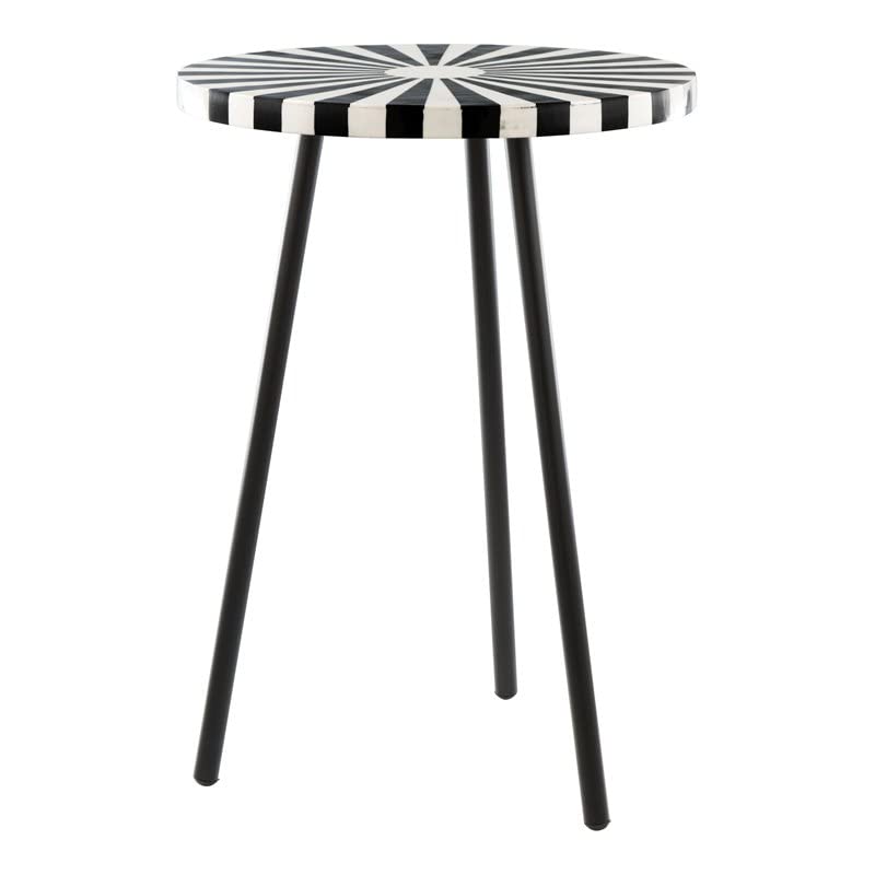 Modern Black Iron MDF Resin Side Table - Minimalist End Table for Living Room, Bedroom & Office - Durable Accent Table with Sturdy Metal Frame