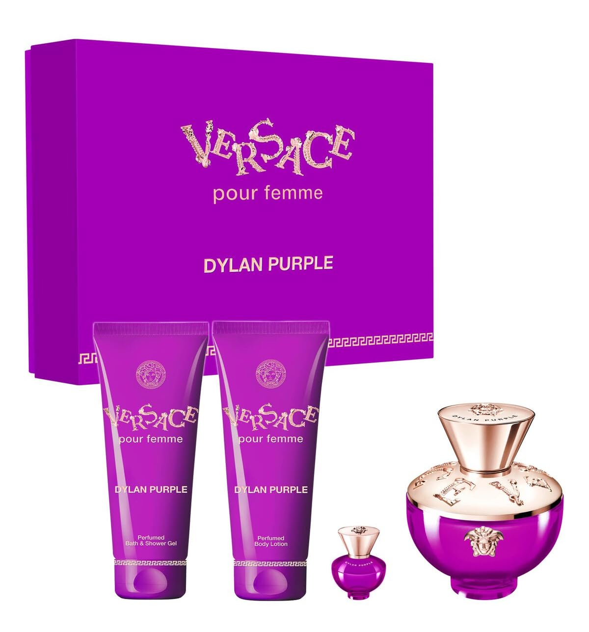 Versace Dylan Purple 4 Piece Eau De Parfum Gift Set for Women - Luxury Perfume Collection, Floral Fragrance, Perfect for Gifts, Date Nights & Special Occasions