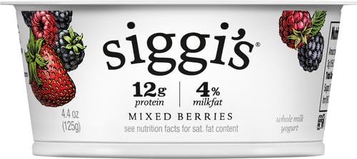 Siggi's Icelandic Strained Whole Milk Yogurt Mixed Berry 4.4 oz - High Protein Thick Yogurt Snack for Breakfast, Lunch Box & Healthy On-the-Go Snacking