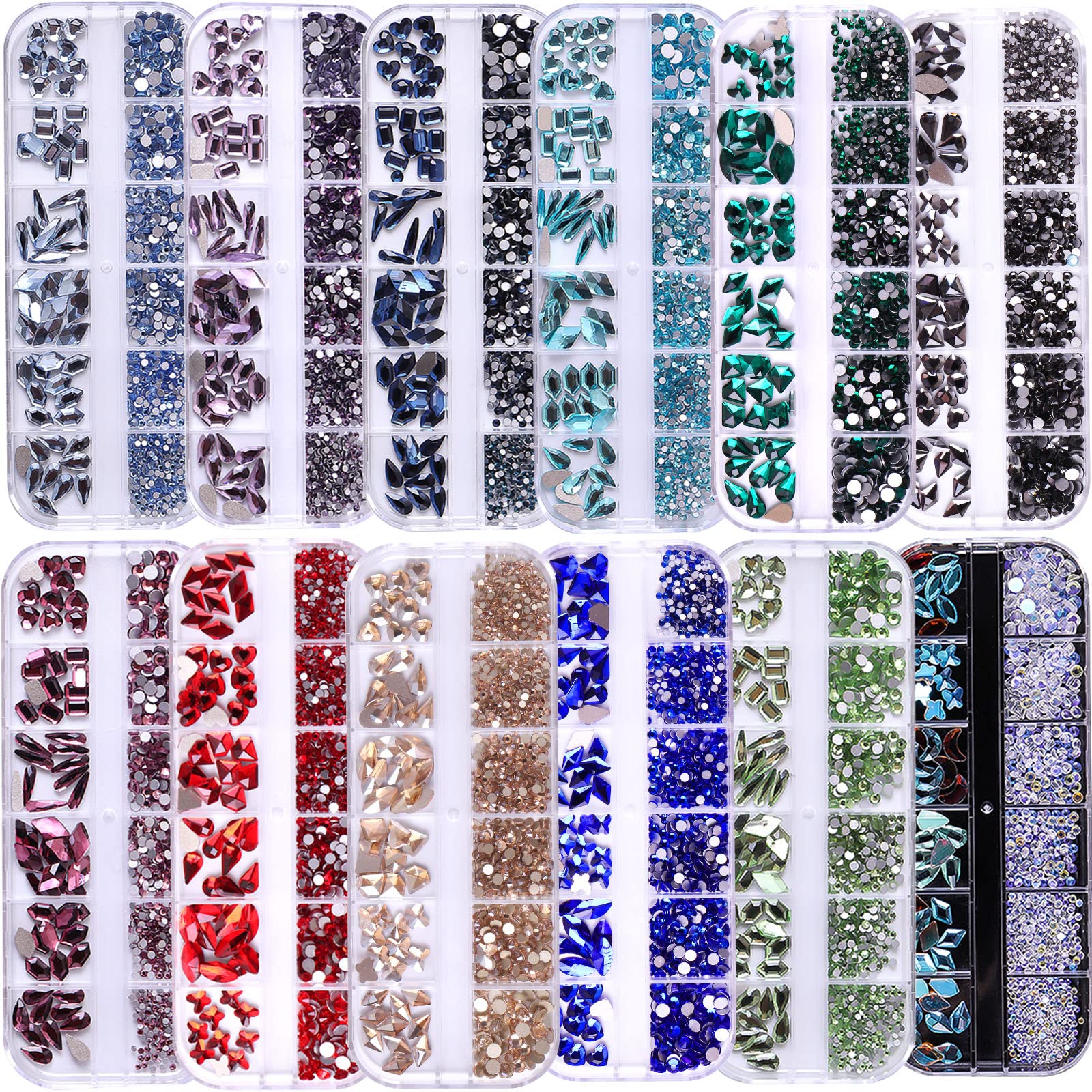 RODAKY 810Pcs 3D Rhinestones for Nails - Flatback Crystal Gems in 6 Shapes for Nail Art, DIY Crafts, Makeup & Jewelry (Black) | Perfect for Salon Nail Designs, Home Manicures & Creative DIY Projects