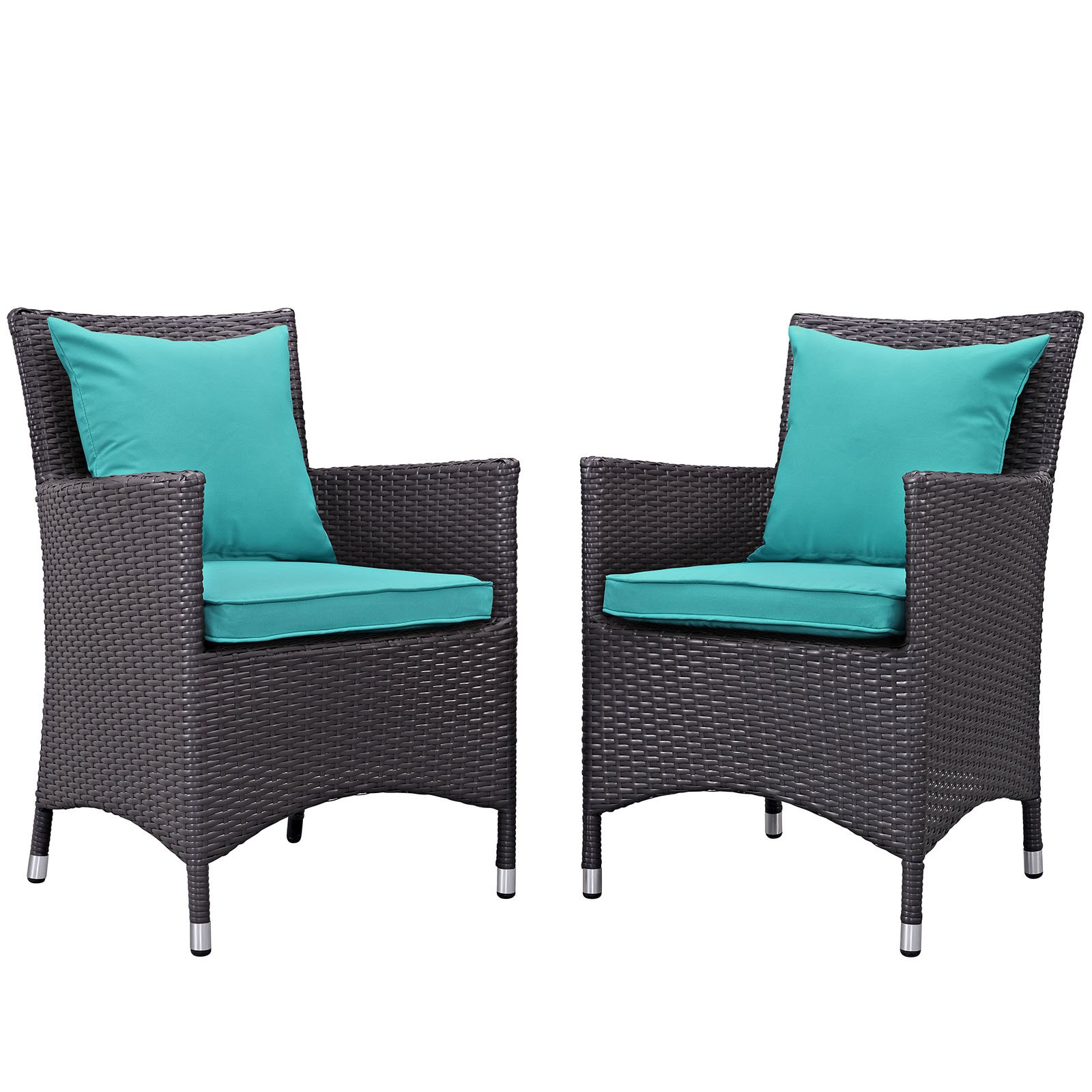 Modway EEI-2188-EXP-TRQ-SET 2-Piece Wicker Rattan Outdoor Patio Dining Armchair Set in Turquoise - Perfect for Backyard, Garden, Poolside & Patio Relaxation