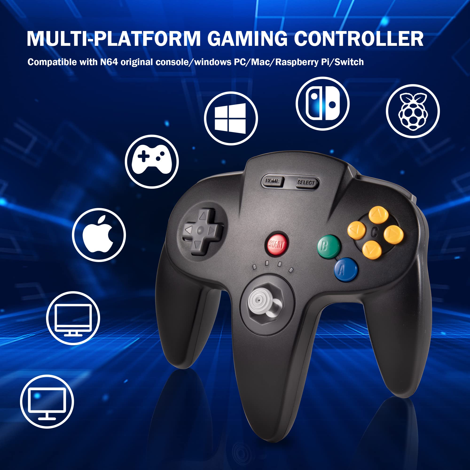 KIWITATA Wireless N64 Controller for Nintendo Switch - 2.4GHz Gamepad Compatible with N64 Console, Switch/Switch Lite/Switch OLED, PC & Mac (Windows 7/8/10/11) - Black - Perfect for Retro Gaming & Multiplayer Sessions