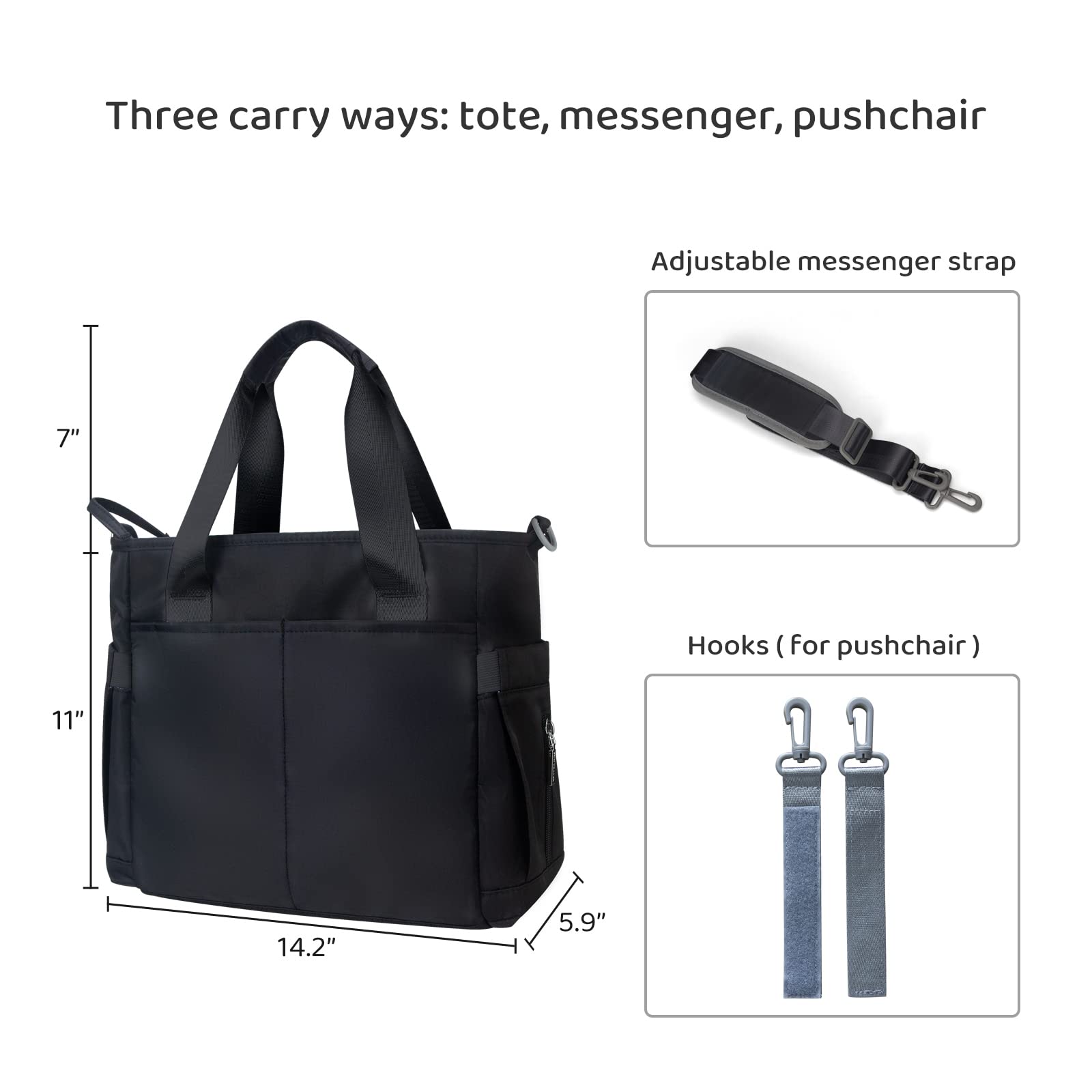 Waterproof Diaper Bag for Moms & Dads - Large Multifunctional Travel Tote with Insulated Pockets, Stroller Straps & Changing Pad - Perfect for Daycare, Outings & Baby Essentials (Black)