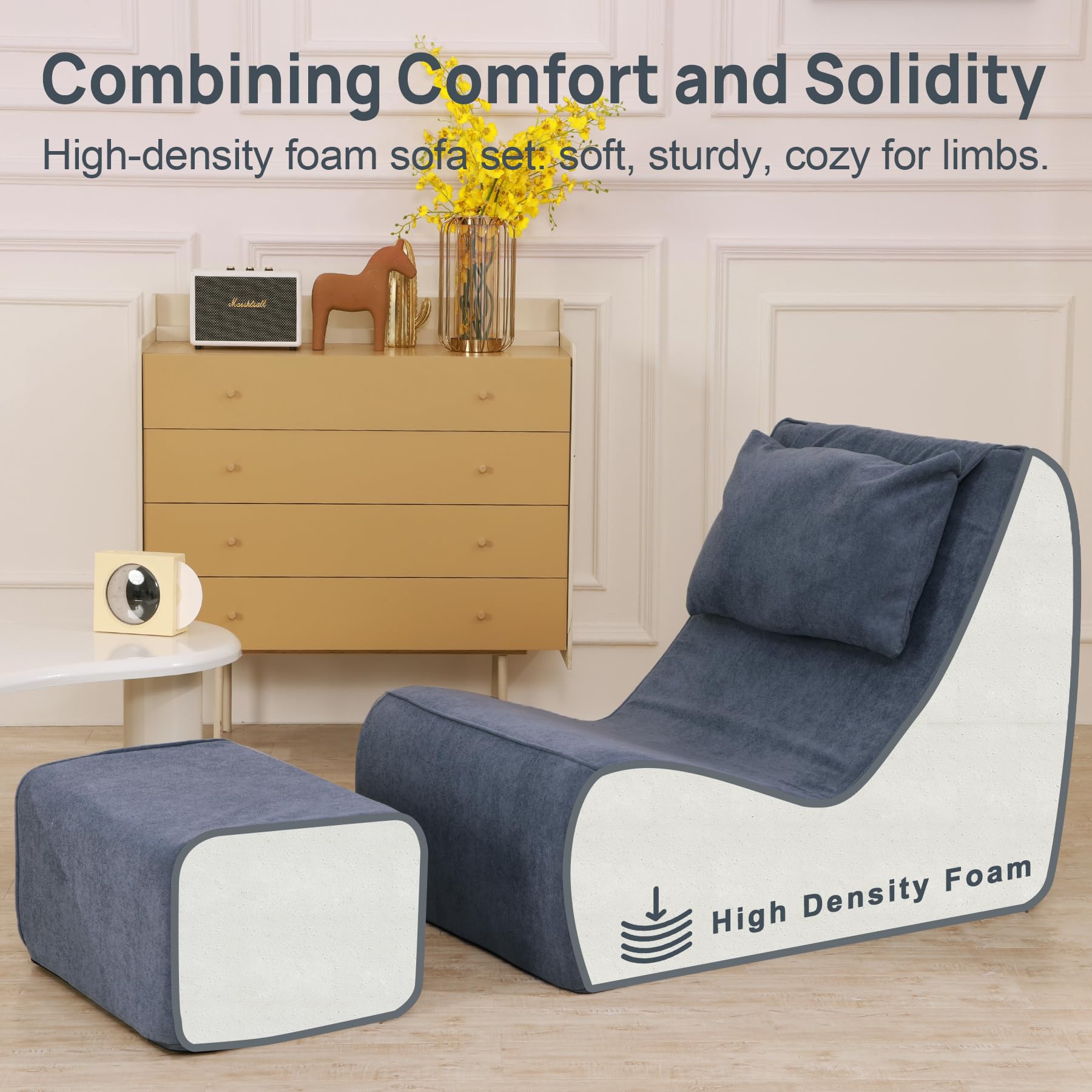 Giant Bean Bag Chair for Adults - Oversized Memory Foam Chaise Lounge with Neck Pillow & Ottoman, Comfy Floor Seating for Living Room, Bedroom, Gaming & Movie Nights (Slate Gray) | Perfect for Relaxing, Reading and Napping