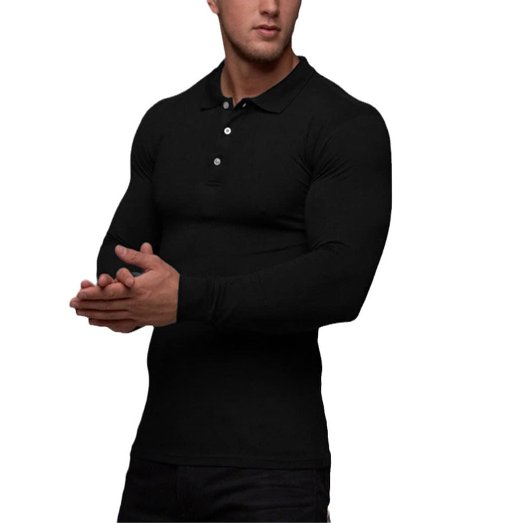 Breathable Men's Polo Shirts - 100% Cotton Long Sleeve Casual Shirt for Fitness & Workout - Comfortable Fall Fashion Top for Golf, Office & Outdoor Activities