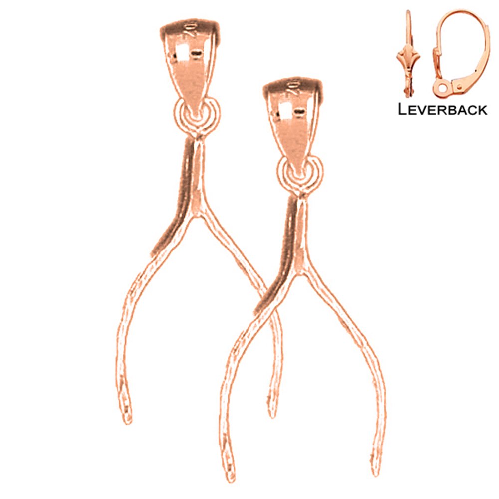 14K Rose Gold Wishbone Lever Back Earrings for Good Luck - Handmade in USA - Perfect for Birthdays, Weddings & Everyday Elegant Jewelry