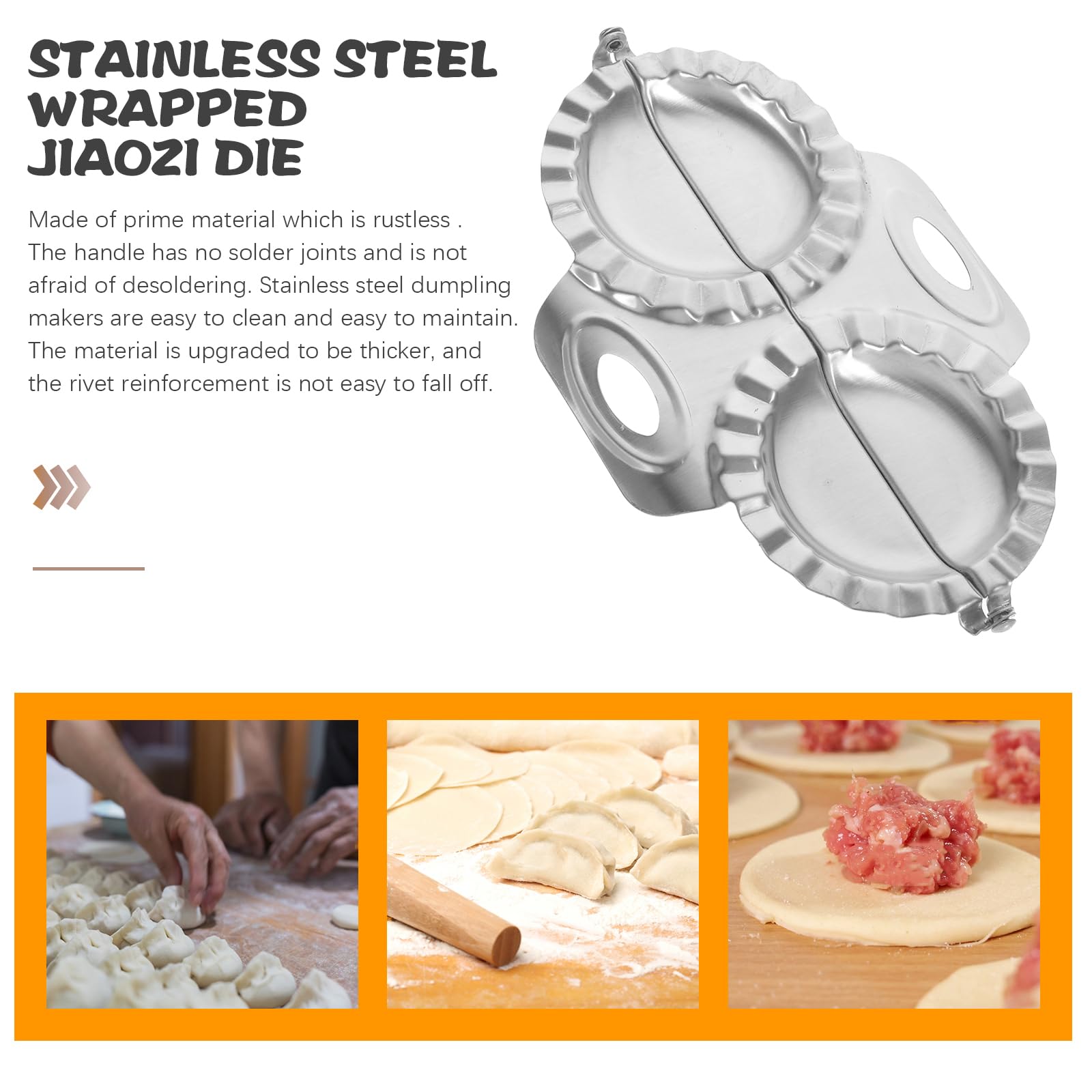 2-Piece Dumpling Maker Set - 304 Stainless Steel Pierogi Mold, Ravioli Press, Pelmeni Mold & Pastry Dough Cutter for Homemade Dumplings, Biscuits & Pies - Perfect for Asian Cuisine, Italian Pasta & Baking