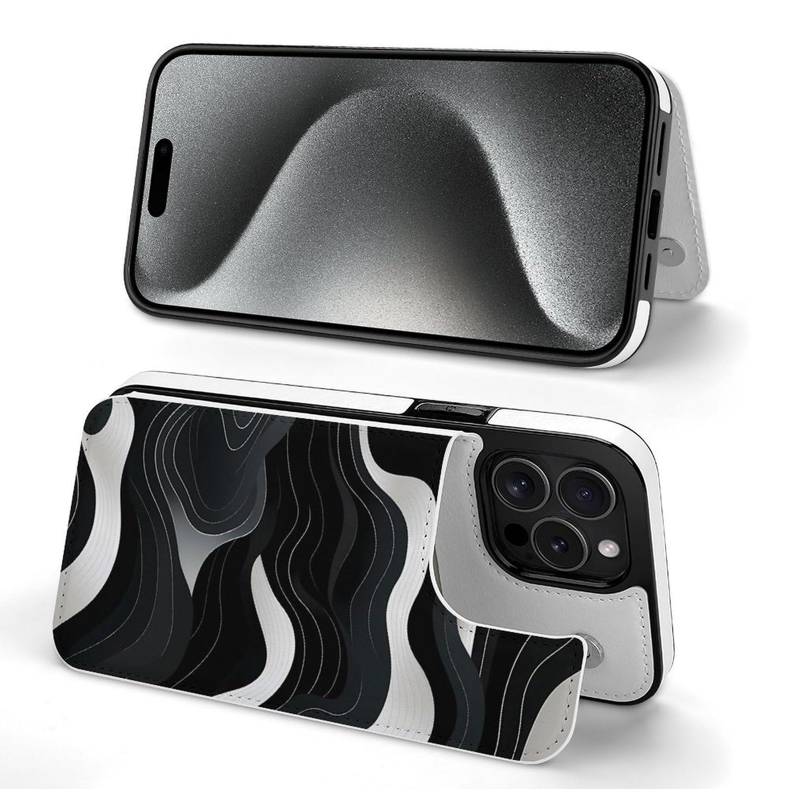 Stylish Contour Topography Map Pattern Flip Wallet Case - Compatible with iPhone 15 Pro Max | RFID Blocking Card Holder & Phone Cover for Everyday Use, Travel & Outdoor Activities