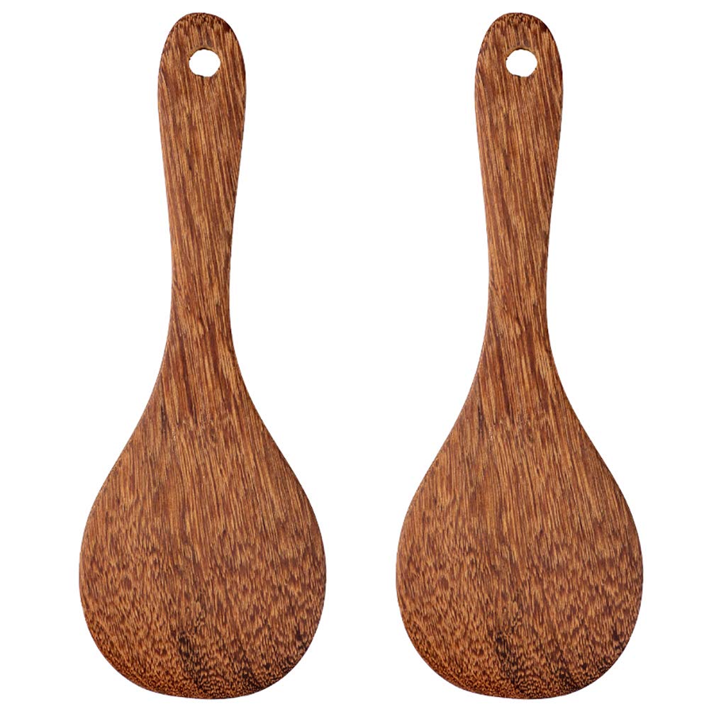 2 Pack Wooden Rice Spoon & Spatula Set - Non-Stick Kitchen Utensils for Cooking & Serving