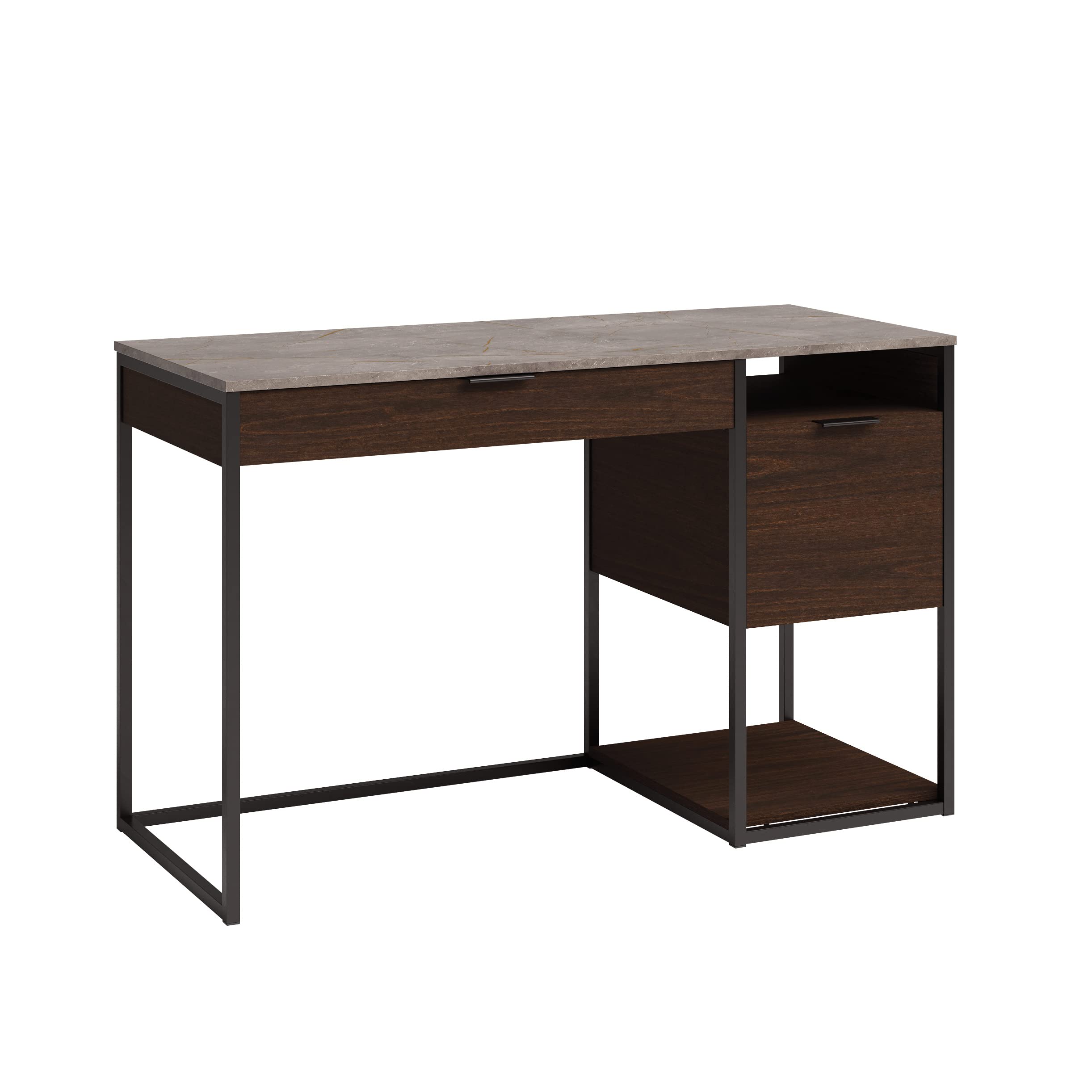 Sauder International Lux Single Pedestal Home Office Desk - Modern Umber Wood Finish for Study, Work from Home & Small Office Spaces