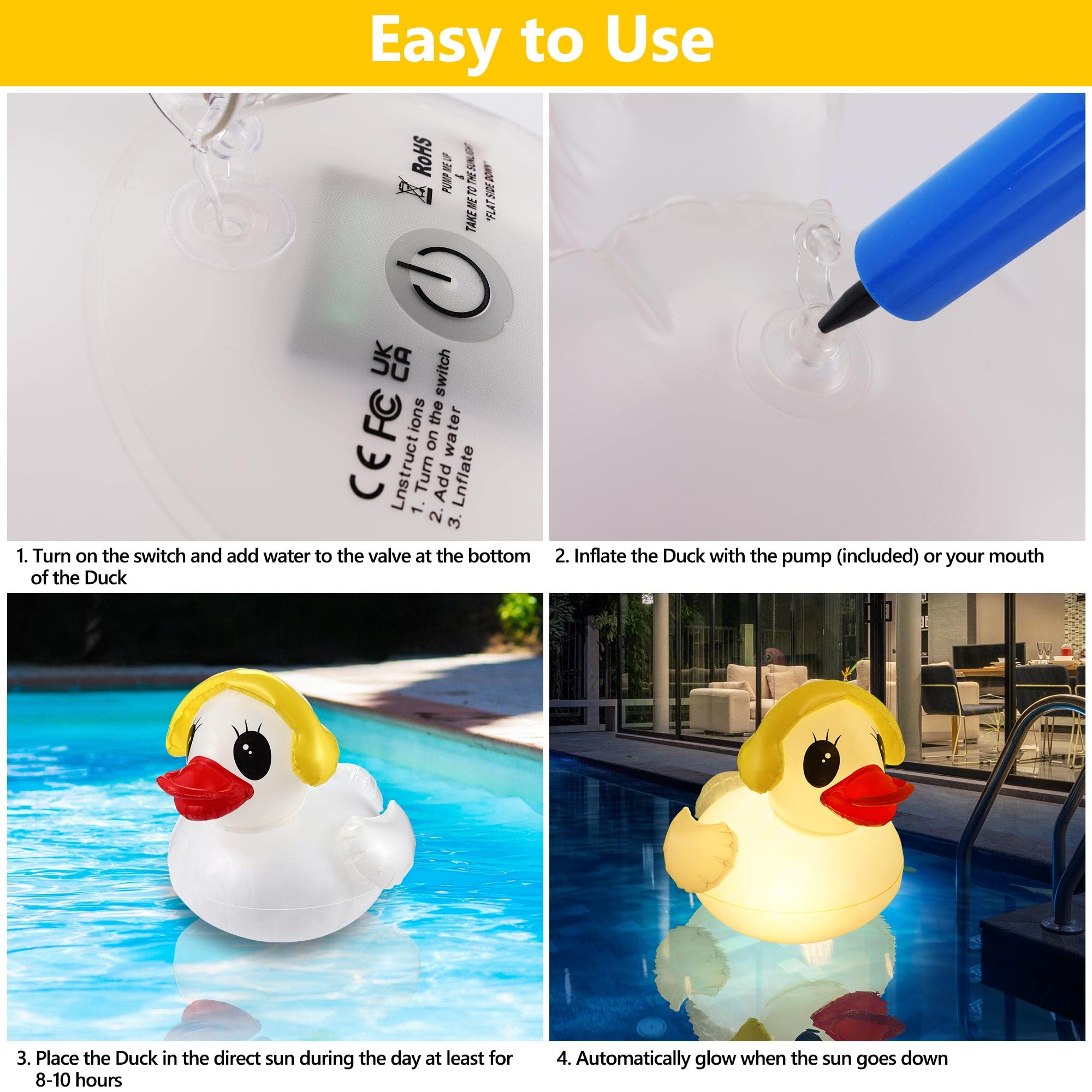 Toodour 3-Pack Solar LED Floating Pool Lights - Waterproof Glow Duck Lights for Swimming Pools, Outdoor Decor, Parties, Gardens & Patios | Perfect for Nighttime Pool Parties, Backyard Decorations & Summer Evenings
