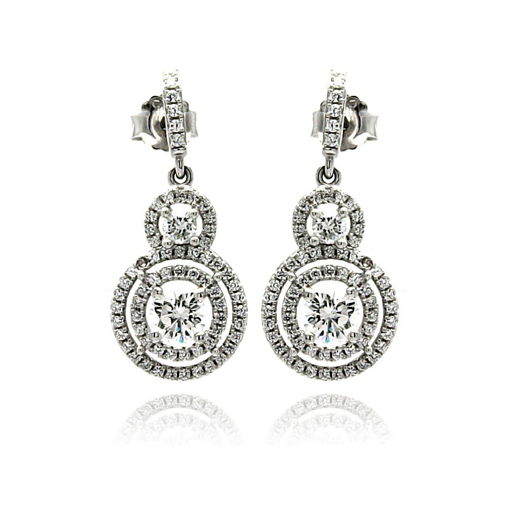 Elegant Rhodium Plated Sterling Silver Micro Pave Cubic Zirconia Graduated Circle Dangle Stud Earrings for Women | Perfect for Parties, Weddings & Date Nights