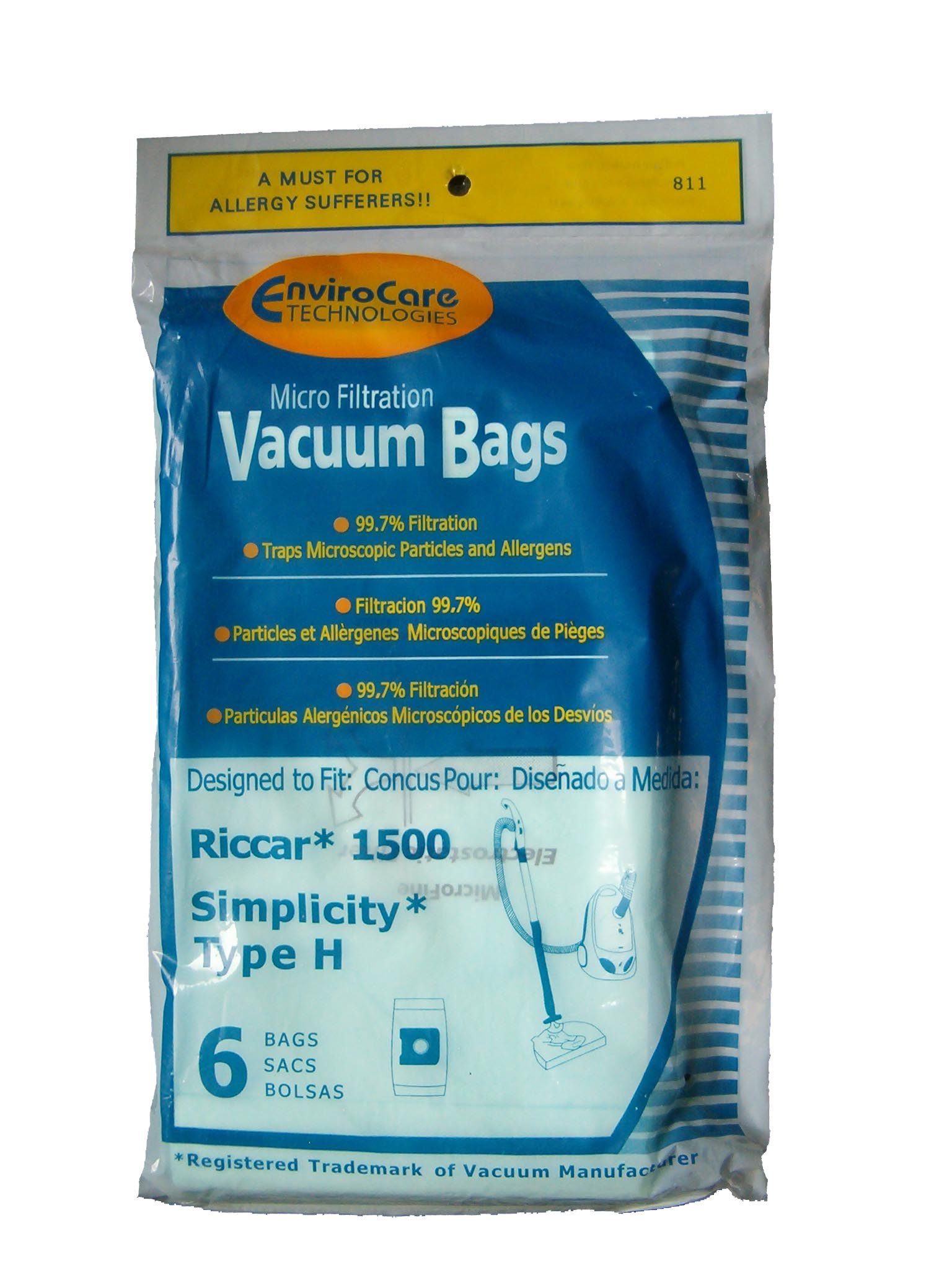 EnviroCare Replacement Vacuum Bags - 18 Pack for Riccar & Simplicity Type H Canister Vacuum Cleaners | Perfect for Home Cleaning, Pet Hair Removal & Allergen Reduction
