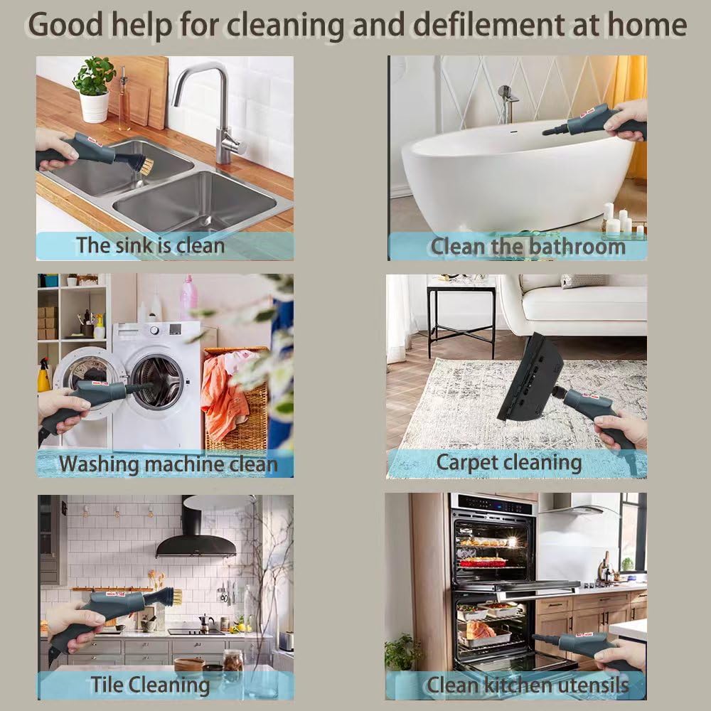 6-Speed Adjustable Handheld Steam Cleaner - 15-Second Fast Heating Portable Steam Jet Cleaner for Furniture, Carpet, Car Interior, Kitchen & Bathroom - Perfect for Deep Cleaning, Sanitizing & Home Maintenance