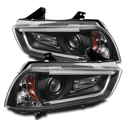 LED DRL Tube Projector Headlights - Black - Compatible with 2011-2014 Dodge Charger | Upgrade Your Car's Style & Visibility for Night Driving & Custom Look