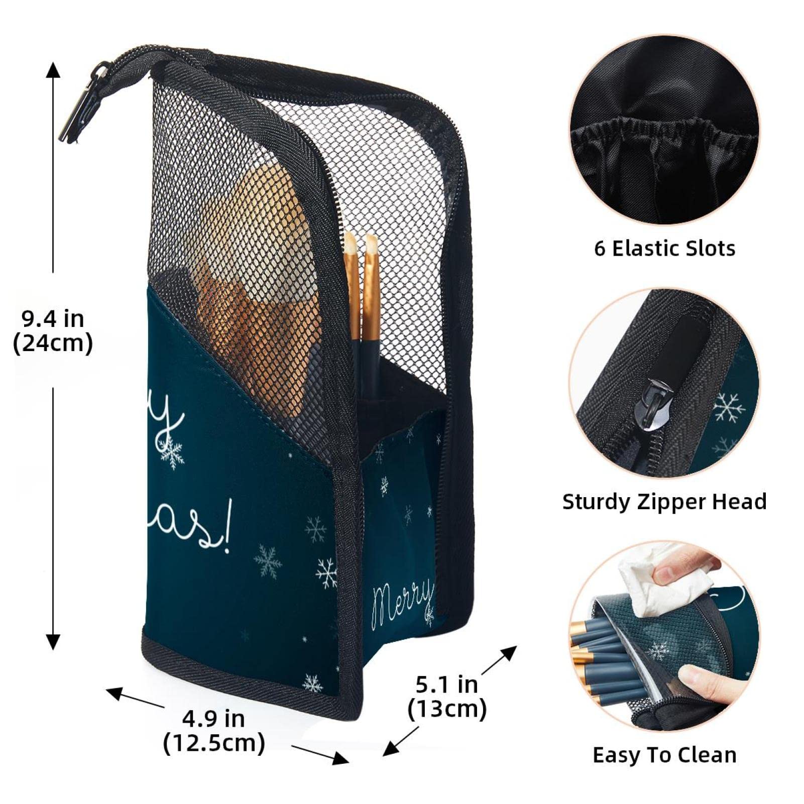 Premium 12-Piece Makeup Brush Organizer Bag with Snowflake Design - Portable Blue Makeup Brush Holder Case for Travel & Home Storage - Perfect Christmas Gift for Makeup Lovers