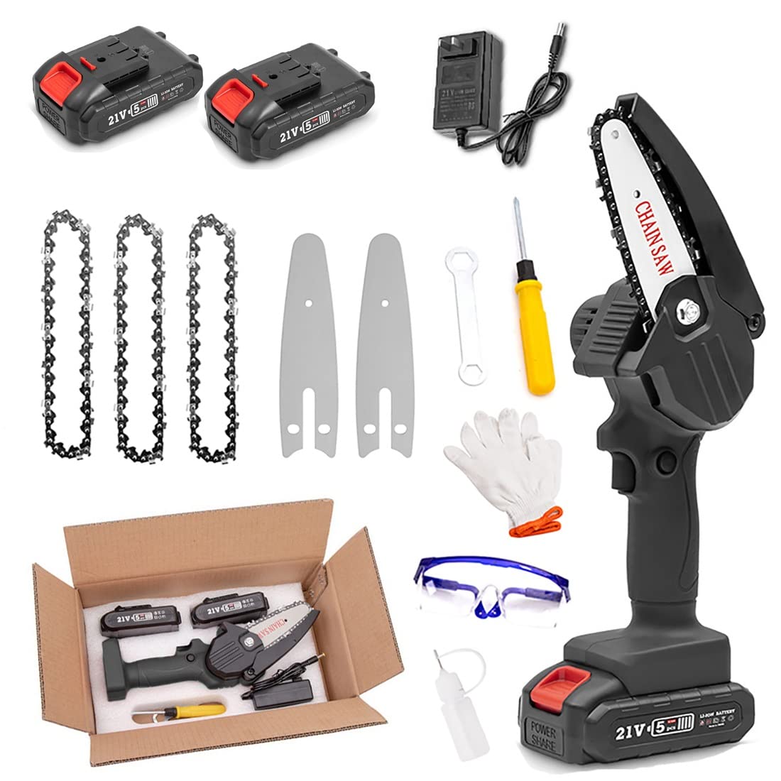 4 Inch Cordless Chainsaw with Battery & Charger - Portable Electric Mini Chainsaw with LED Light - Perfect for Gardening, Wood Cutting, Tree Pruning & Outdoor Camping
