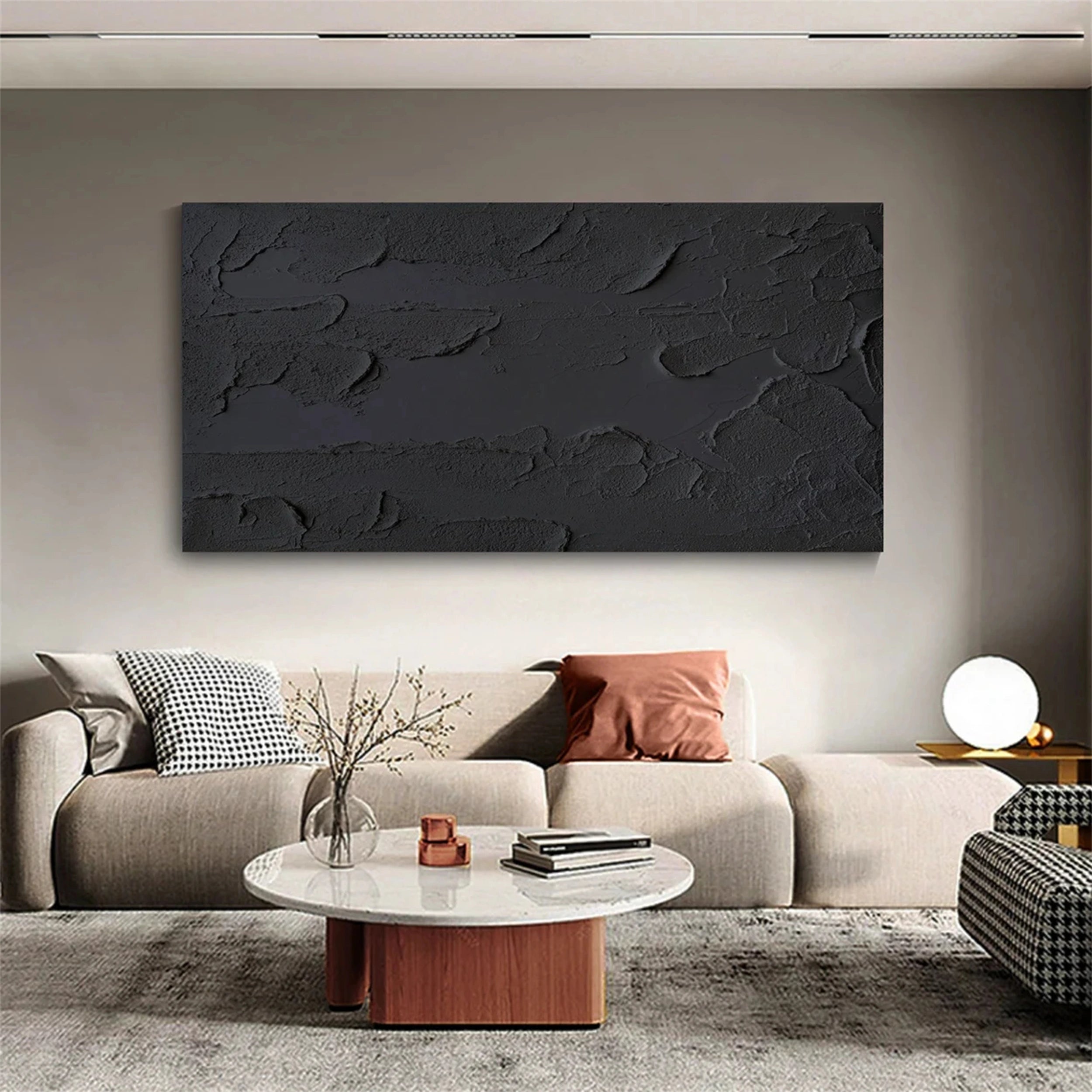 Black Minimalist Textured Painting Canvas Wall Art - Modern Abstract Home Decor for Living Room, Bedroom & Office | #MZ051