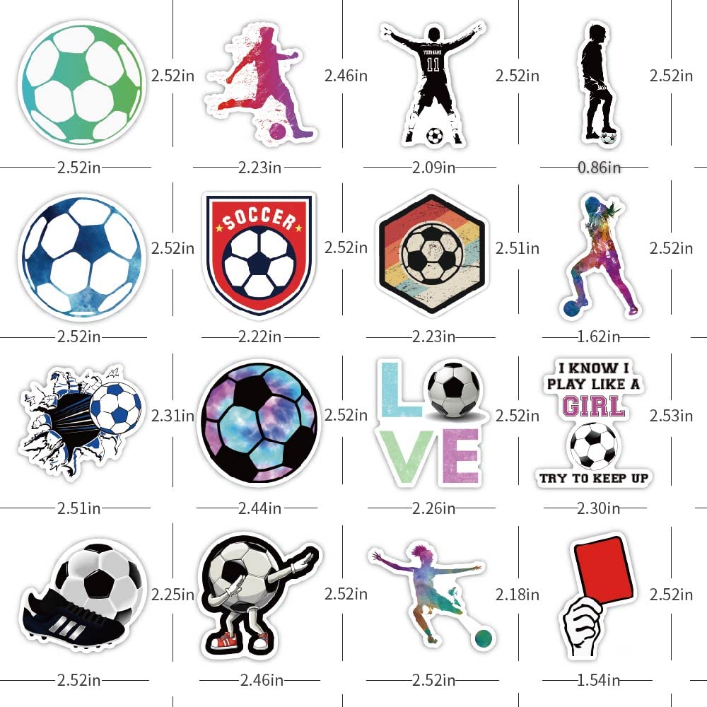100PCS Waterproof Soccer Stickers - Sports Decals for Water Bottles, Laptops & Cars - Perfect Cute Gift for Girls & Teenagers - Great for School, Sports Events & DIY Projects