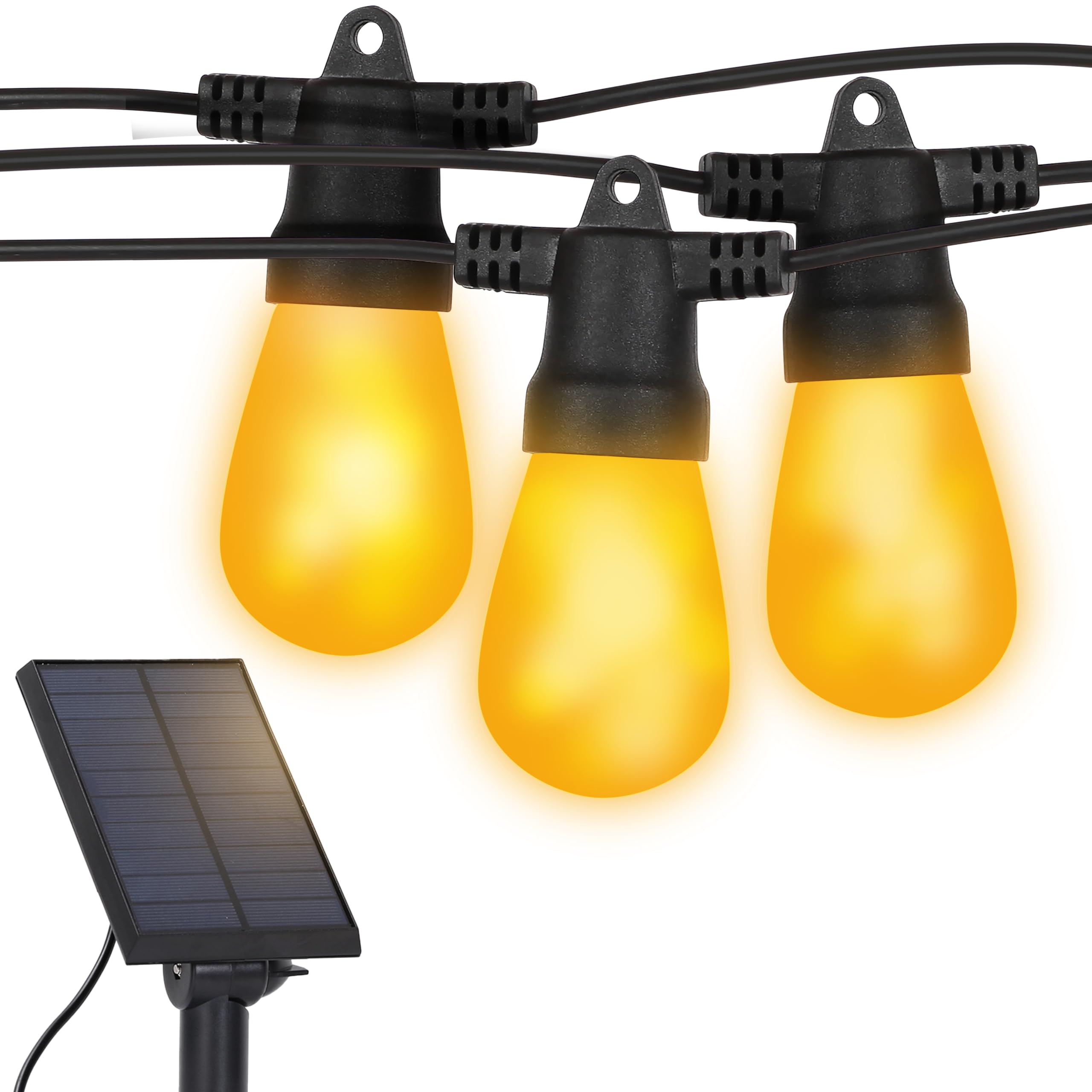 Brightech Ambience Pro Solar Powered LED Outdoor String Lights - 27 Ft Commercial Waterproof Patio Lights with Flaming & Flickering Bulbs - Shatterproof & Weatherproof for Halloween, Porch, Deck, Garden & Backyard - Perfect for Parties, Weddings & Outdoor Decor