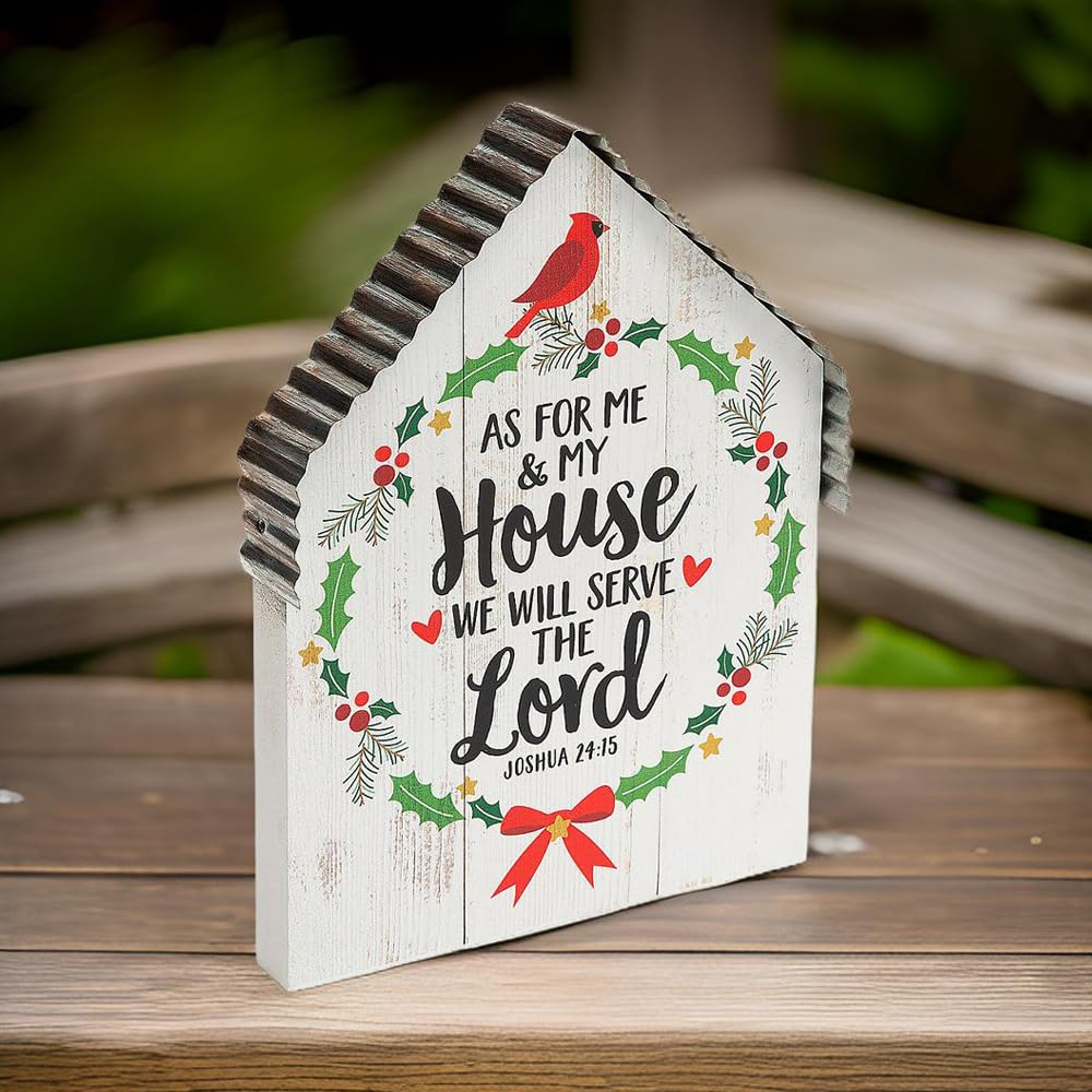Joshua 24:15 Christmas Tabletop Sign - Religious Holiday Decor for Christian Celebrations, Home & Church Decoration - Perfect for Mantels, Tables, Christmas Displays & Gifts - Inspirational Seasonal Decor for Family Gatherings & Faith-Based Events