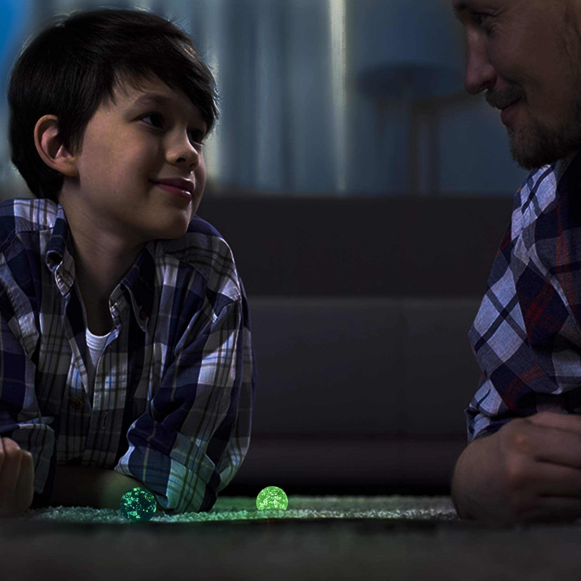 Glow in The Dark Glass Marbles for Kids - 1 Inch Marbles for Chinese Checkers, Shooters Games & Marble Runs - Bulk Assorted Sizes (14 Pcs) - Perfect for Nighttime Play, DIY Crafts & Educational STEM Activities