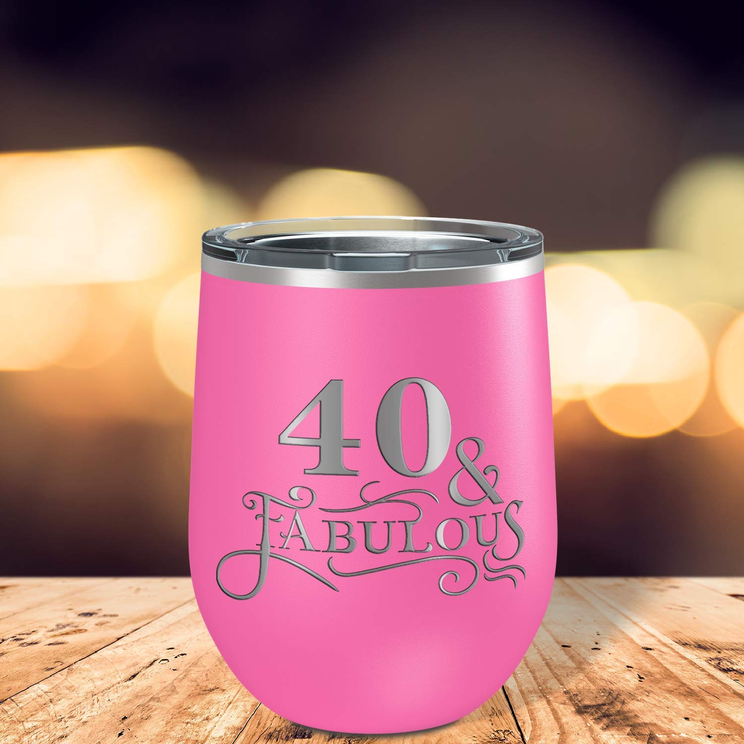 40 & Fabulous 12oz Insulated Wine Tumbler with Lid - Perfect 40th Birthday Gift for Women, Pink Stainless Steel Cup for Wine, Cocktails & Iced Coffee - Great for Parties, Office & Outdoor Use