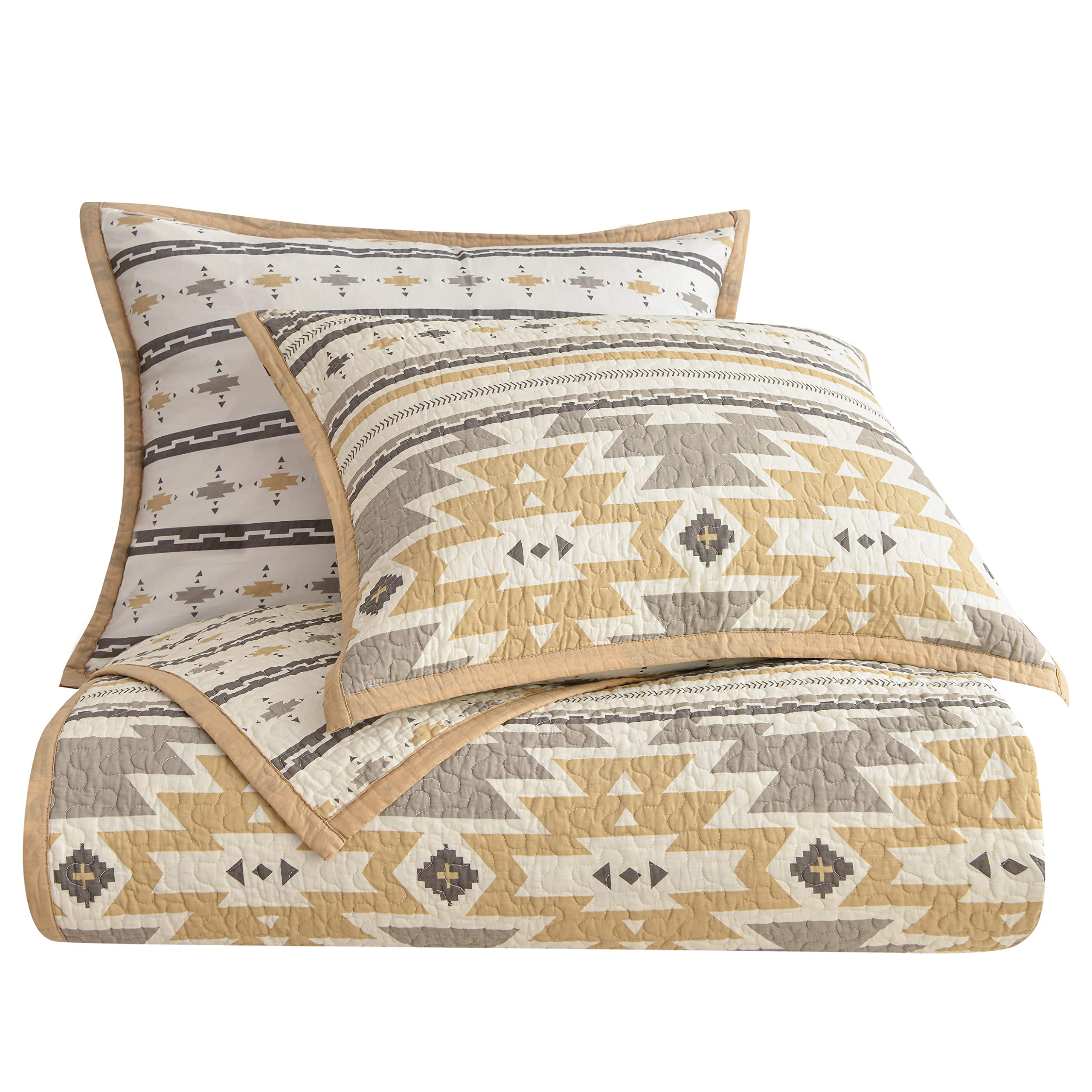 HiEnd Accents Desert Sage Western 2-Piece Quilt Set with Pillow Sham - Aztec Tribal Southwestern Bedding, Reversible Geometric Cotton Bed Set for Western & Boho Home Decor