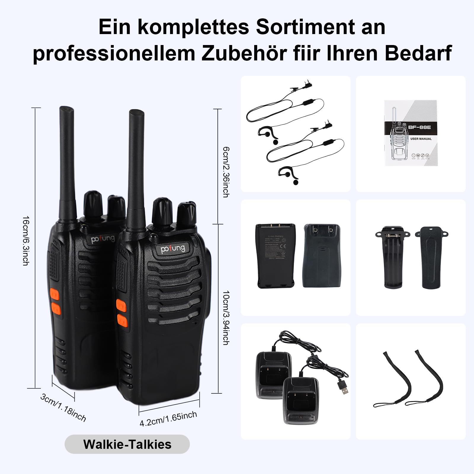Professional PMR446 Baofeng Walkie Talkie - 16 Channel Long Range Two-Way Radio with 1500mAh Rechargeable Battery, LED Flashlight & Headset (2 Pack) - Ideal for Outdoor Adventures, Construction Sites & Emergency Communication