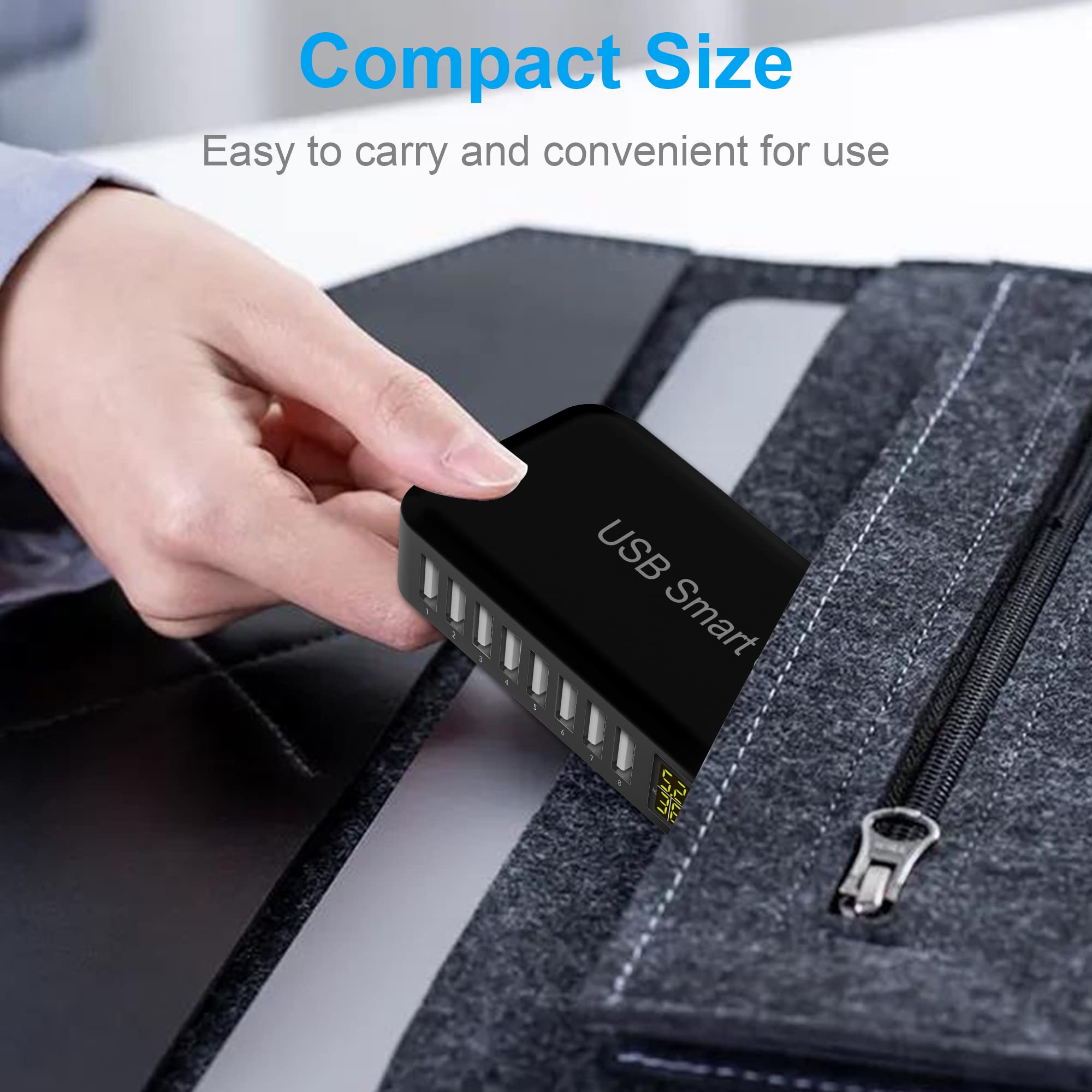 8-Port USB Charging Station with LED Display - Fast Multi USB Wall Charger Hub for iPhone 15/14/13 Pro Max/12/11/Xs/8/Plus, iPad, Samsung Galaxy S21/S20, Pixel 6 - Perfect for Home, Office & Travel Charging Needs