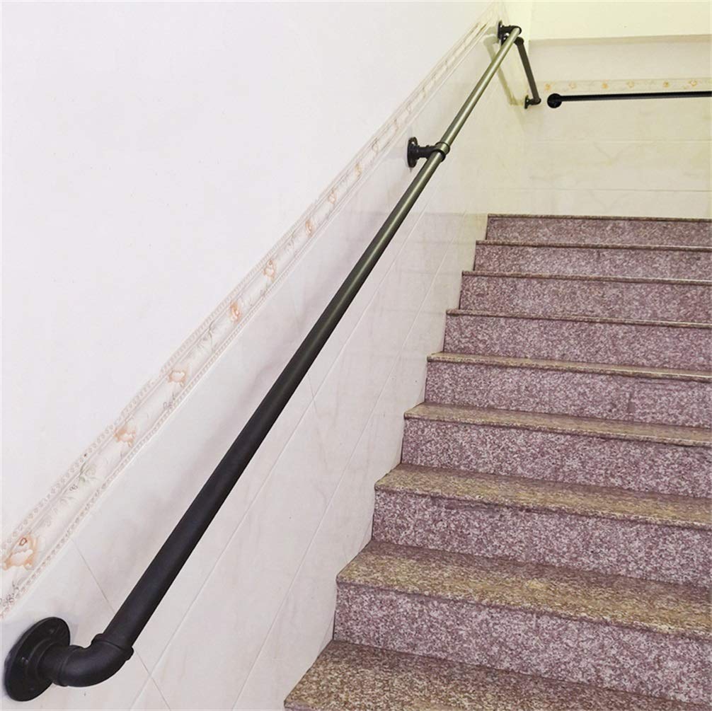 17ft Industrial Style Galvanized Iron Forged Stair Railing - Anti-Slip Interior Handrail for Garden, Bar, Stairs - Perfect for Home, Office & Commercial Spaces