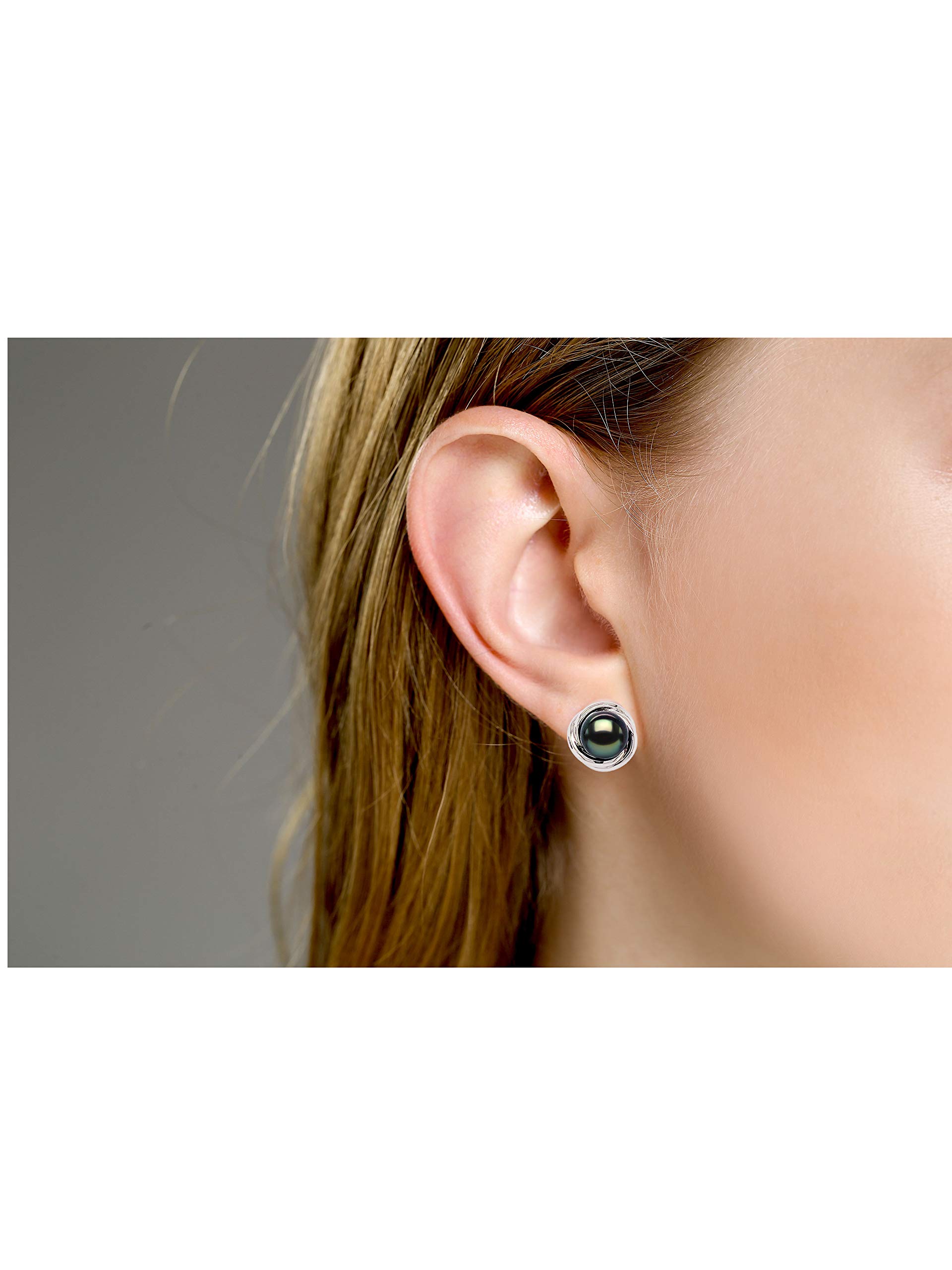AAA Quality Genuine Tahitian Black Pearl Stud Earrings 8-9mm, 18K Gold Plated 925 Sterling Silver Love Knot Design - Perfect Birthday & Anniversary Jewelry Gifts for Women, Ideal for Weddings, Parties & Special Occasions