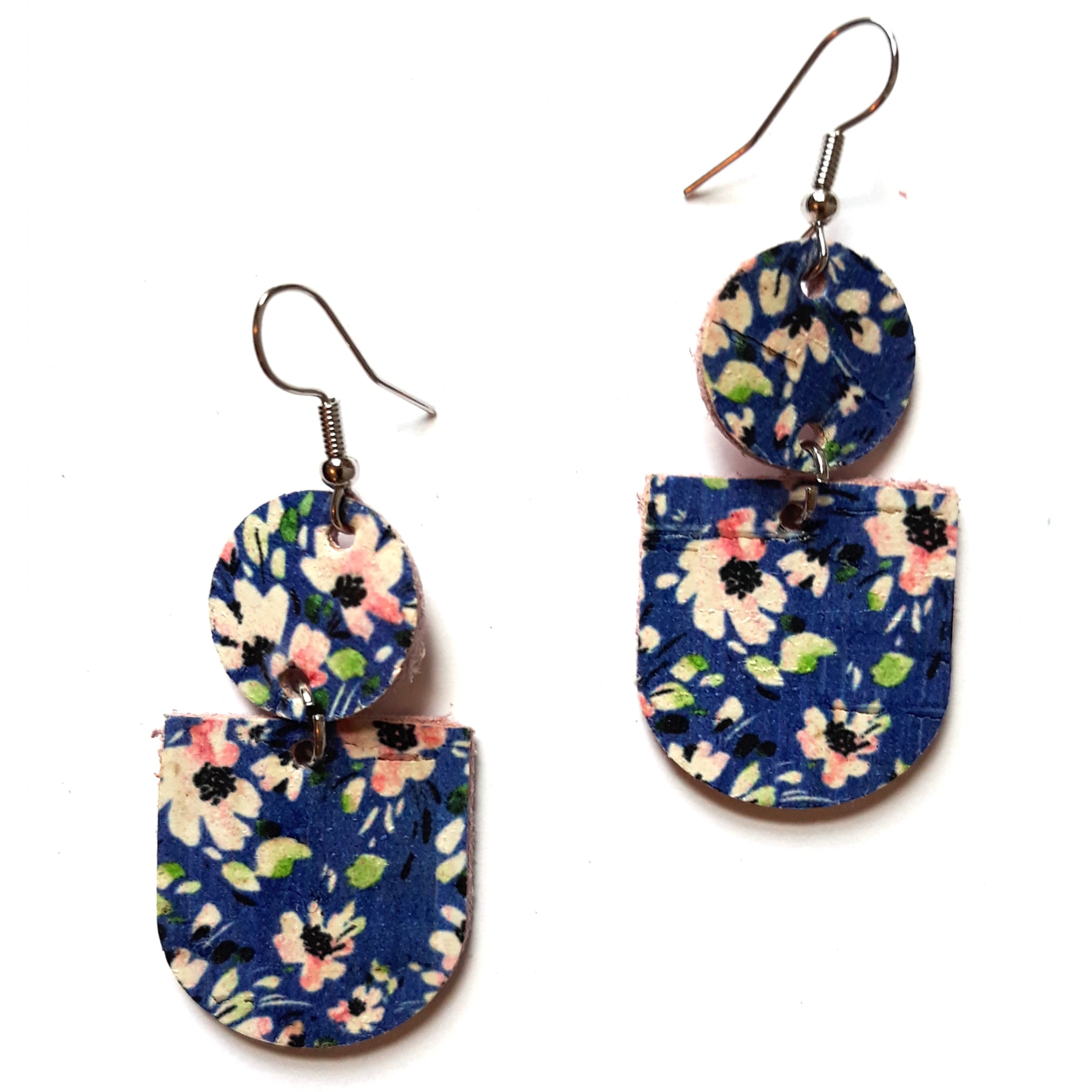 Handmade Blue Floral Cork Earrings | Lightweight Eco-Friendly Dangle Earrings for Women | Perfect for Casual Wear, Parties & Special Occasions