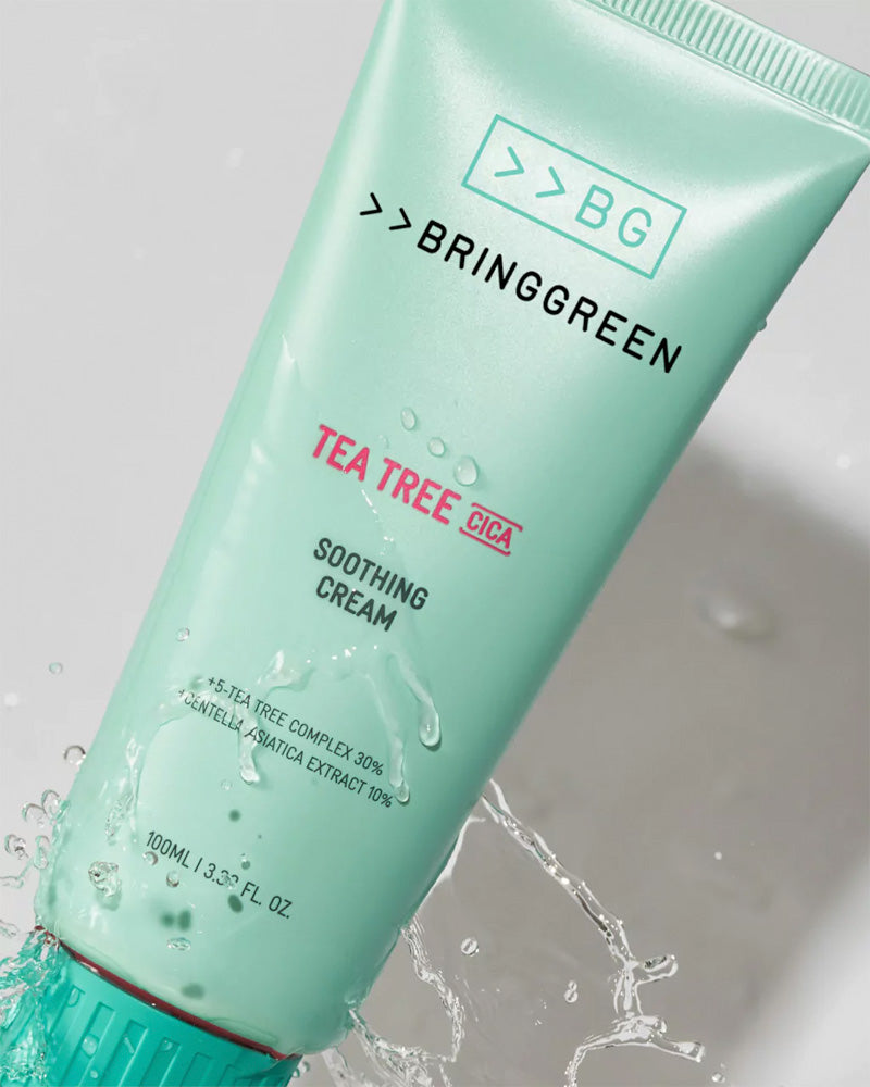 BRING GREEN Tea Tree Cica Soothing Cream for Acne-Prone Skin - Hydrating & Calming Face Moisturizer for Sensitive Skin - Perfect for Daily Skincare Routine & Post-Treatment Care