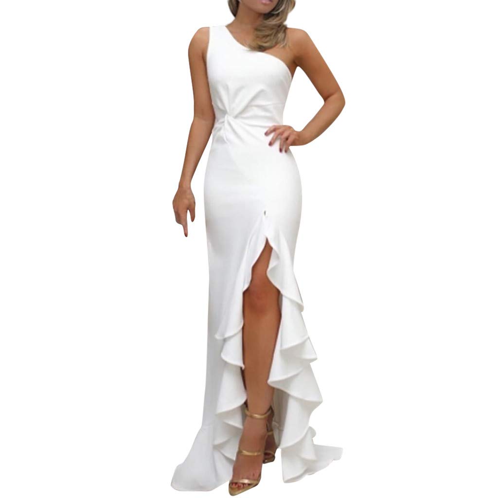 Elegant One Shoulder Bridesmaid Dress for Wedding & Evening Party - Sexy Ruched Ruffle Formal Maxi/Mini Dress for Women | Perfect for Prom, Cocktail Parties & Special Occasions