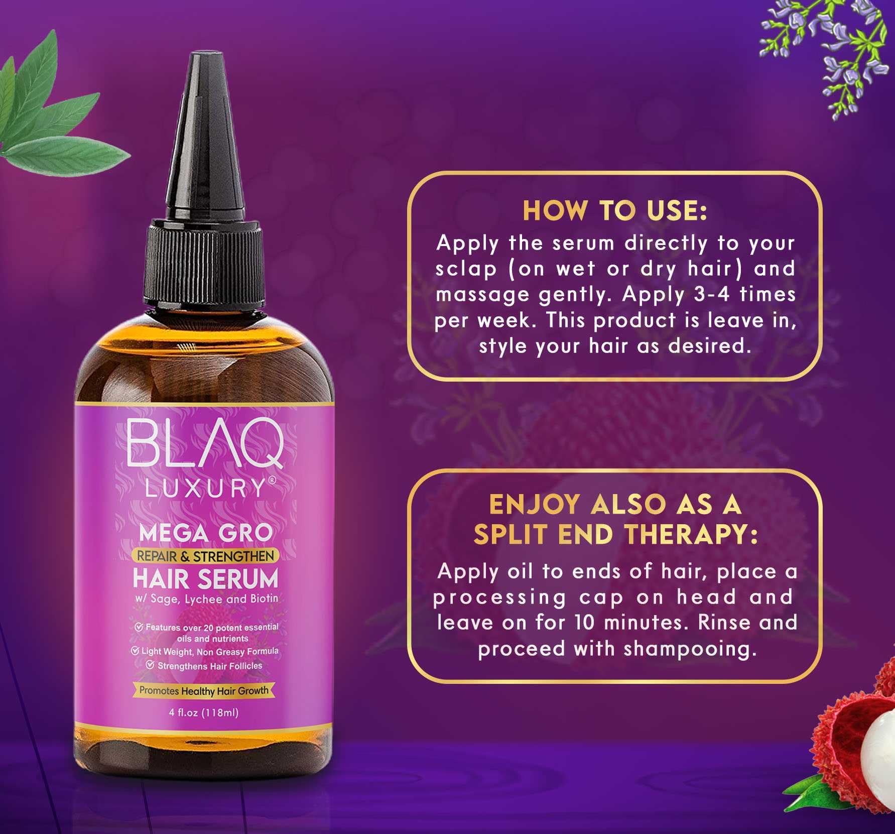 Blaq Luxury Hair Growth Oil with Biotin - Dry Scalp Treatment for Itchy Scalp, Hair Repair & Strengthening Serum for Frizzy Damaged Hair & Split Ends, 4oz (2 Pack) - Perfect for Daily Hair Care & Scalp Nourishment