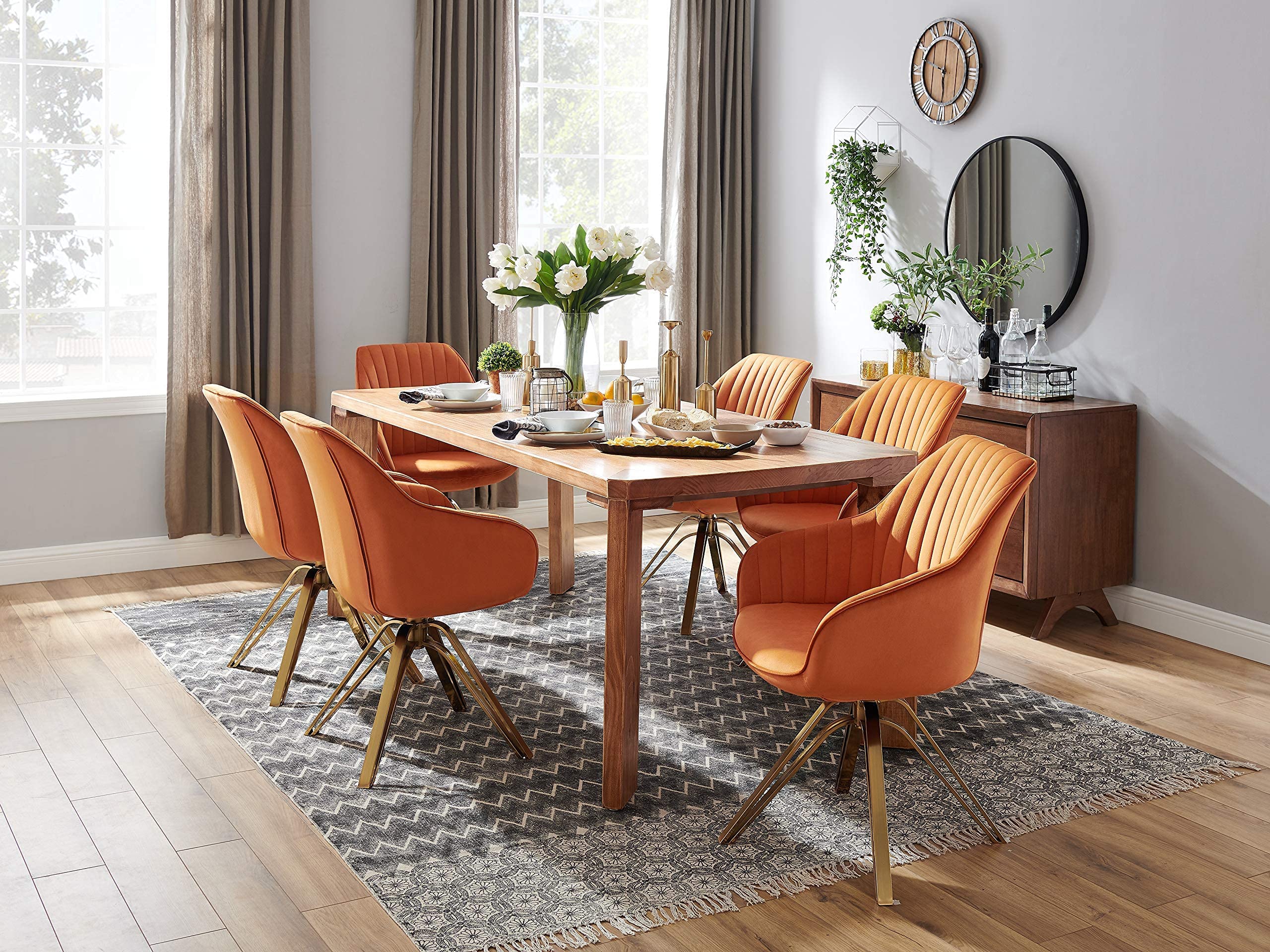 Volans Mid Century Modern Swivel Accent Chair - Hollow Brushed Gold Plated Legs, Office Desk Chair for Living Room, Dining Room & Small Spaces - Cinnamon Brown - Perfect for Home Office, Reading Nook & Lounge Areas