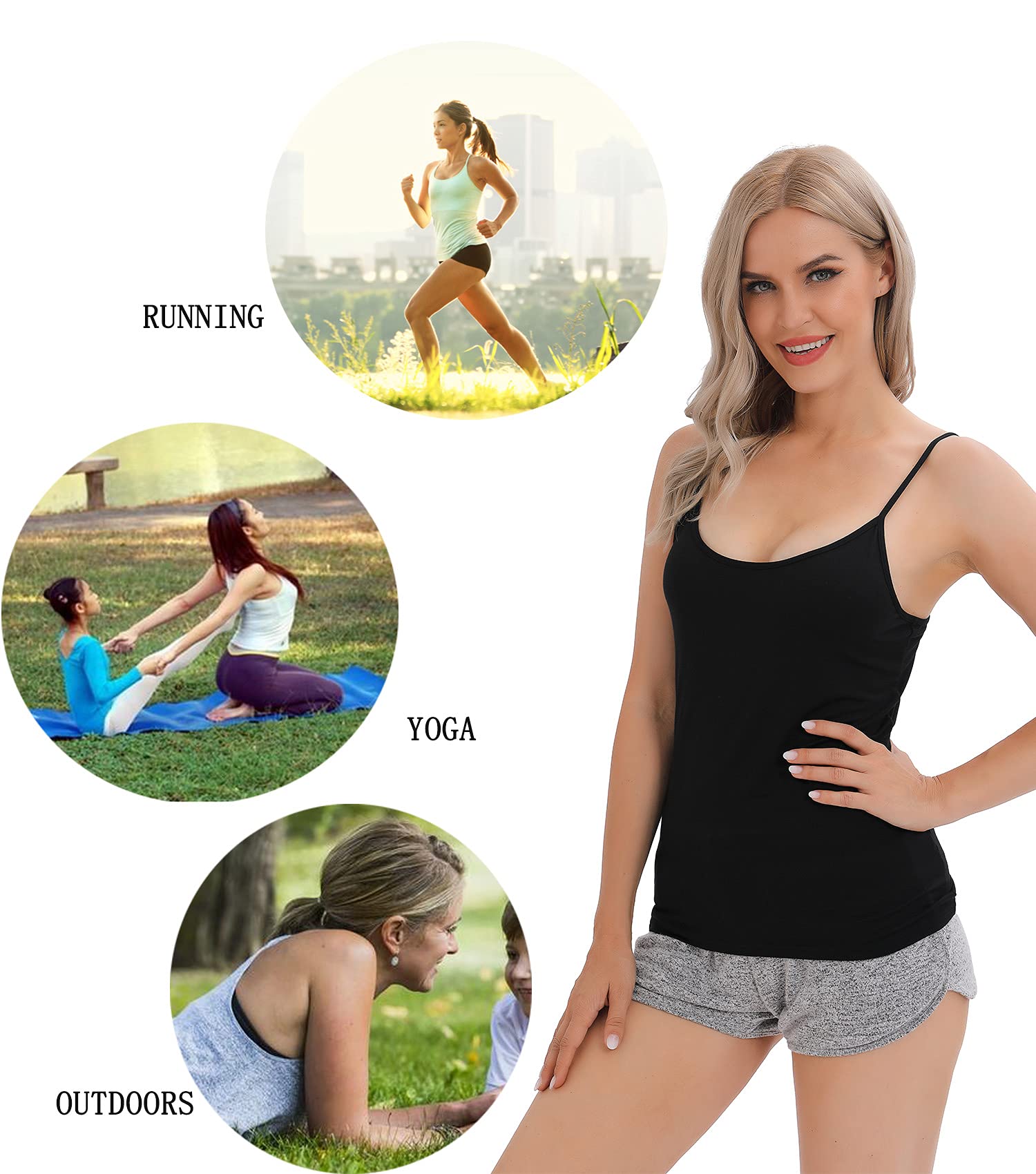 Women's Adjustable Spaghetti Strap Camisoles - White & Black Cami Tank Tops for Layering, Summer Outfits, and Casual Wear